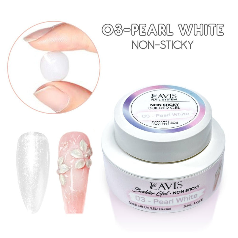 LAVIS Builder Gel Jar Non Sticky - 03 Pearl White 30g - DTK Nail Supply