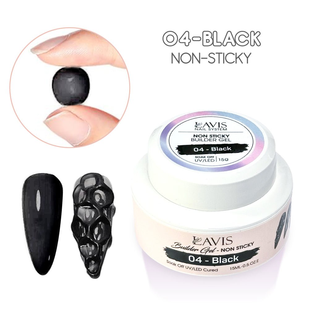 LAVIS Builder Gel Jar Non Sticky - 04 Black 15g - DTK Nail Supply