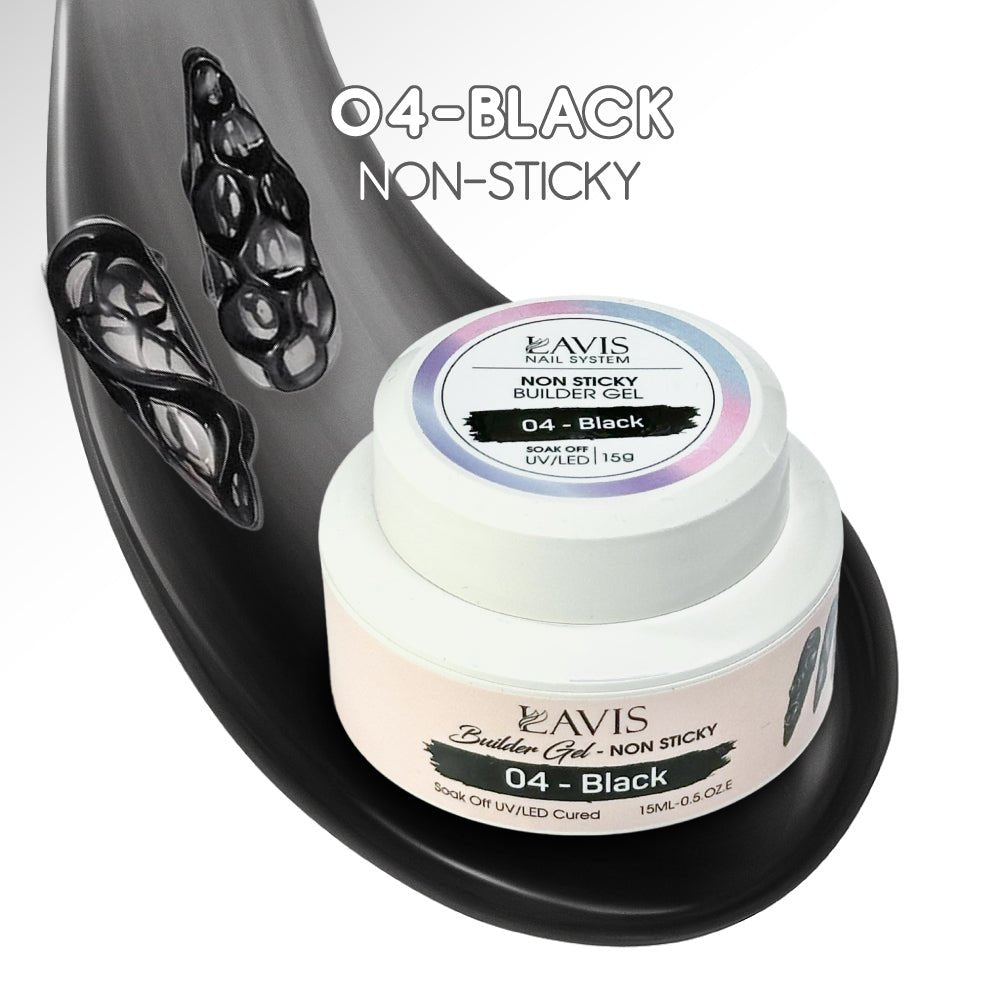 LAVIS Builder Gel Jar Non Sticky - 04 Black 15g - DTK Nail Supply
