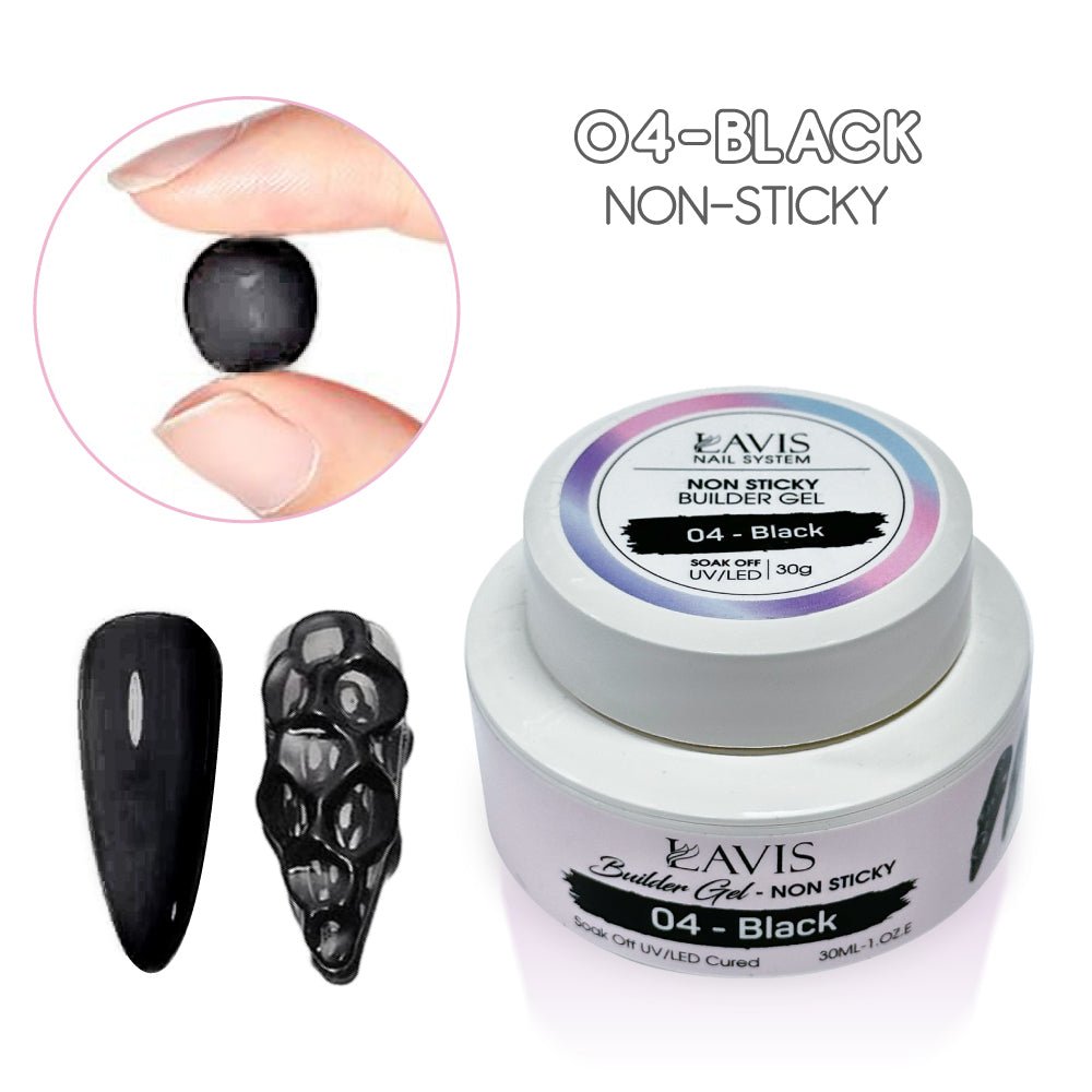 LAVIS Builder Gel Jar Non Sticky - 04 Black 30g - DTK Nail Supply
