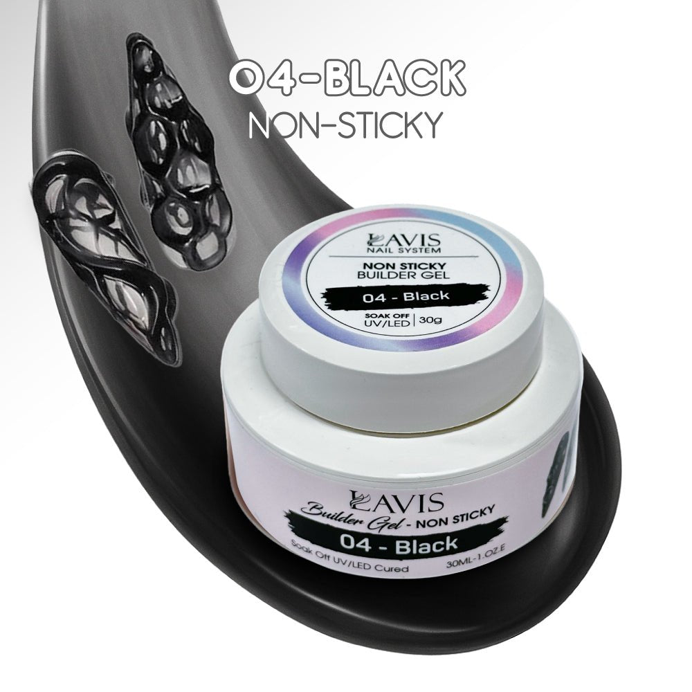 LAVIS Builder Gel Jar Non Sticky - 04 Black 30g - DTK Nail Supply