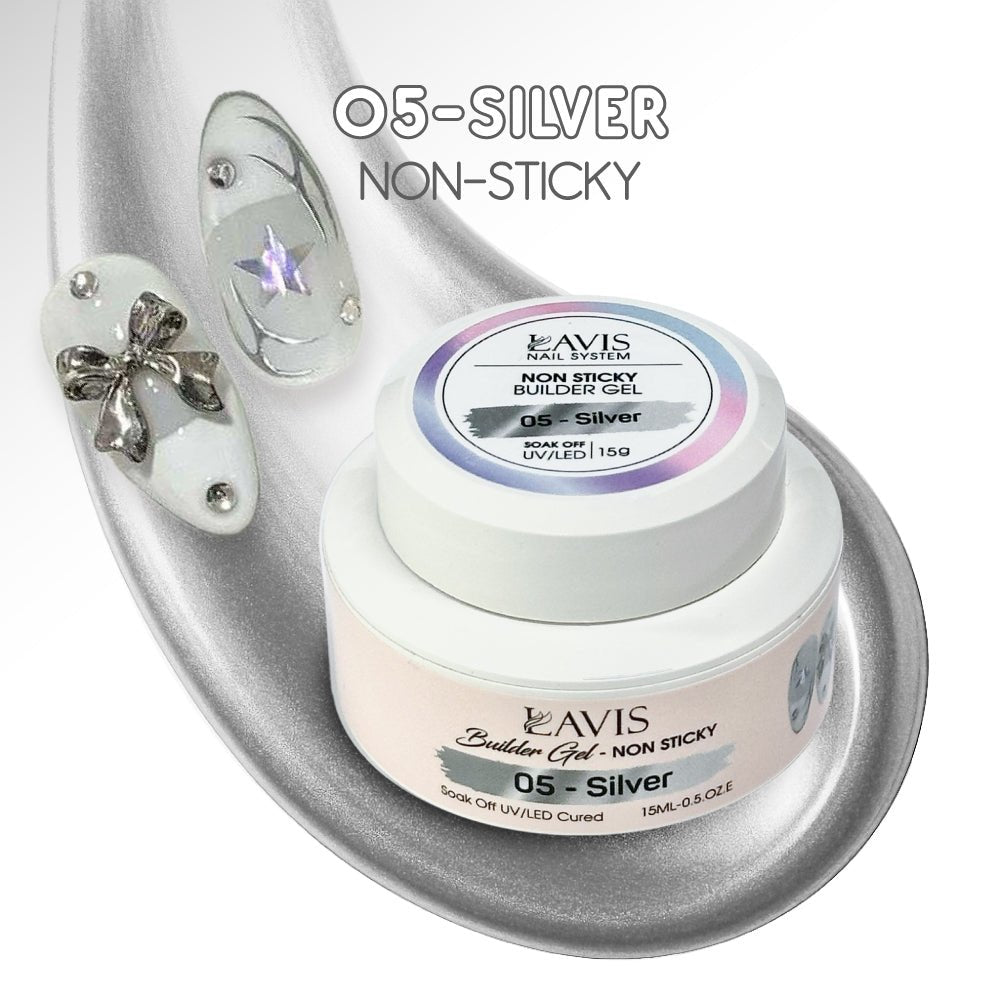 LAVIS Builder Gel Jar Non Sticky - 05 Silver 15g - DTK Nail Supply