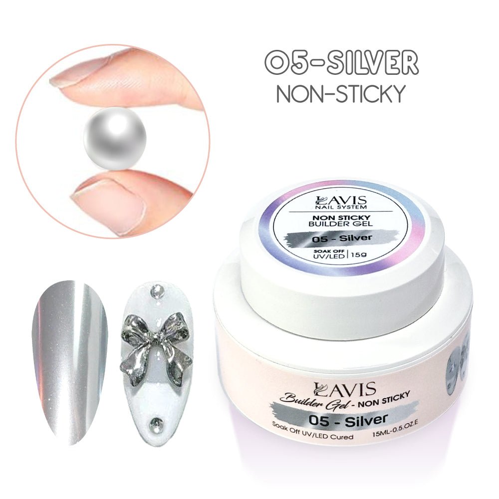 LAVIS Builder Gel Jar Non Sticky - 05 Silver 15g - DTK Nail Supply