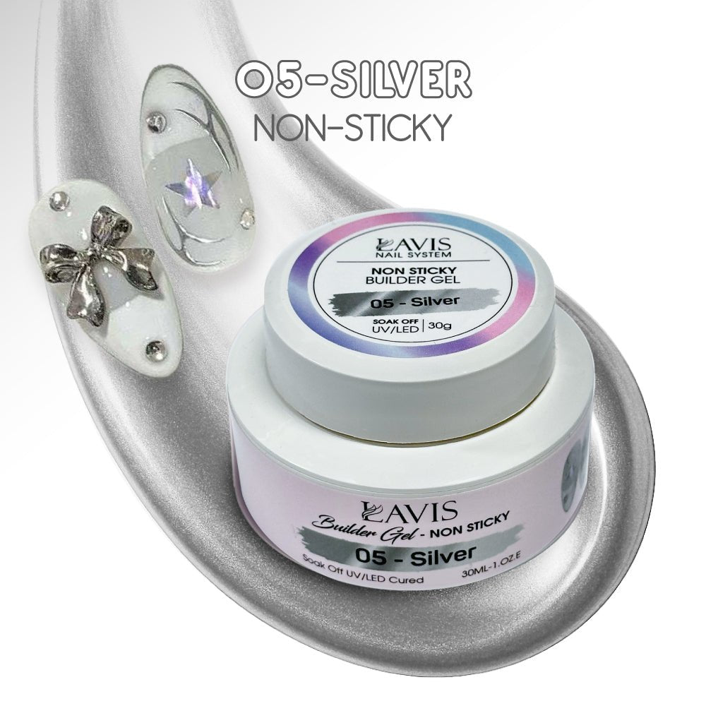 LAVIS Builder Gel Jar Non Sticky - 05 Silver 30g - DTK Nail Supply