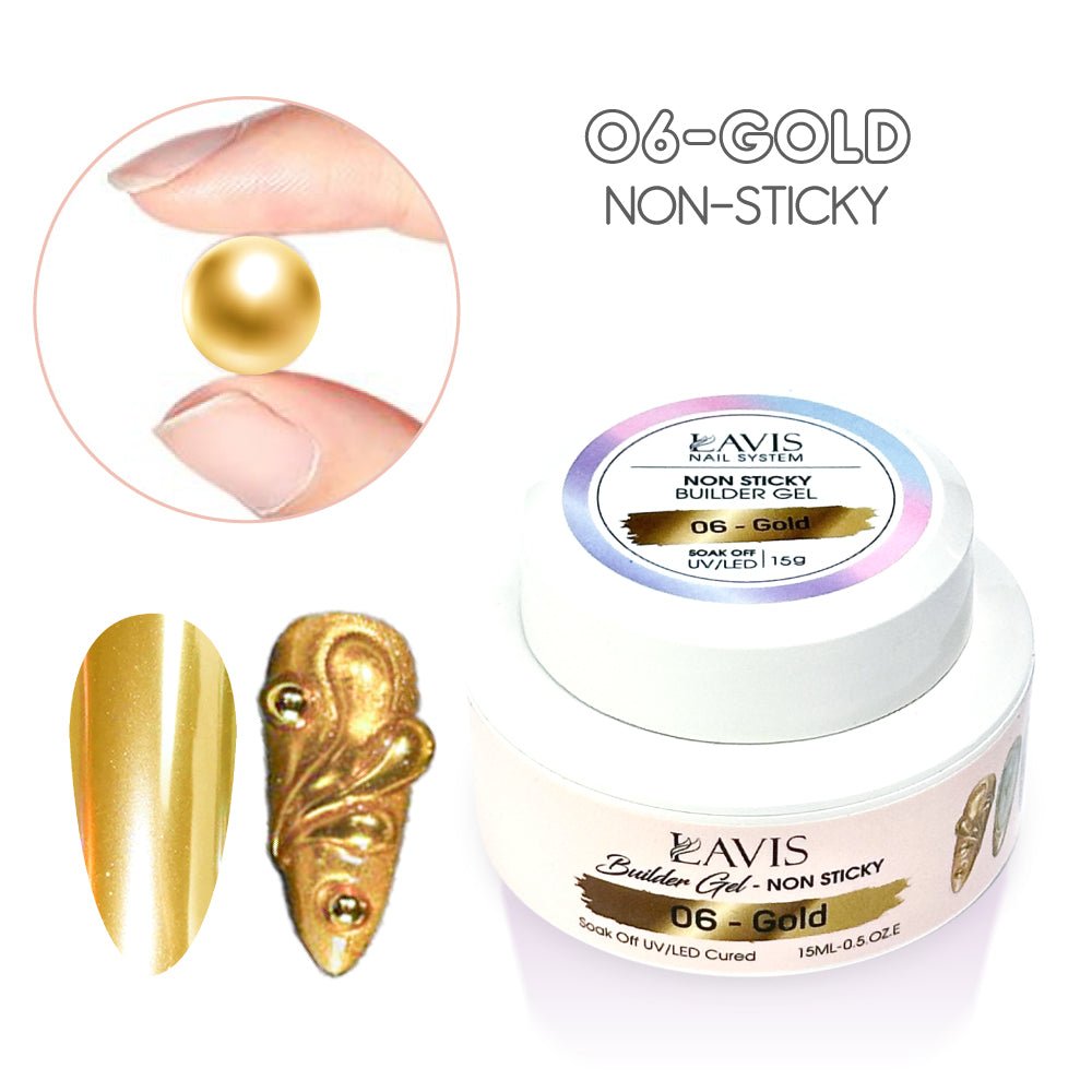 LAVIS Builder Gel Jar Non Sticky - 06 Gold 15g - DTK Nail Supply