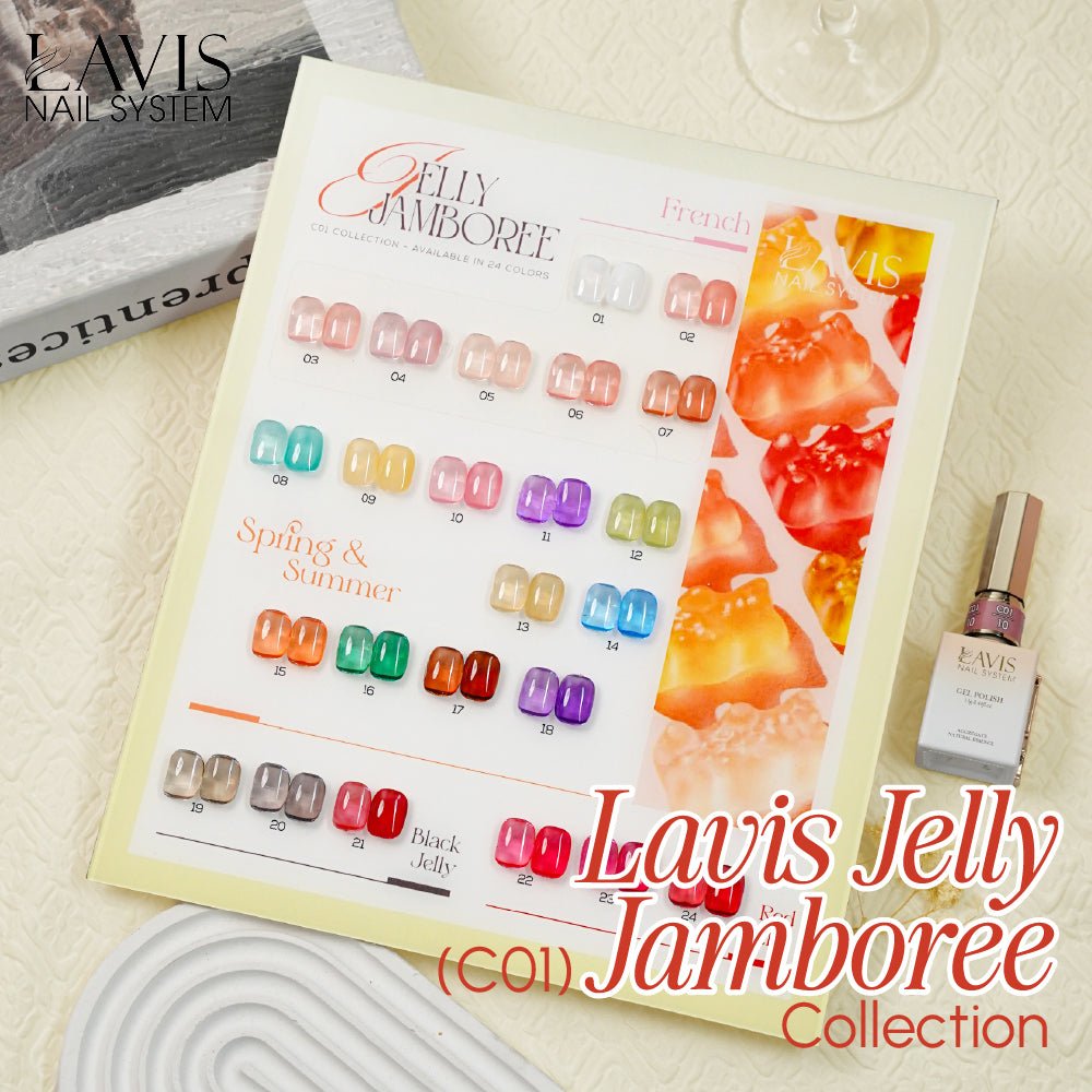 LAVIS C01 - Set 24 Colors - Gel Polish 0.5 oz - Jelly Jamboree Collection - DTK Nail Supply