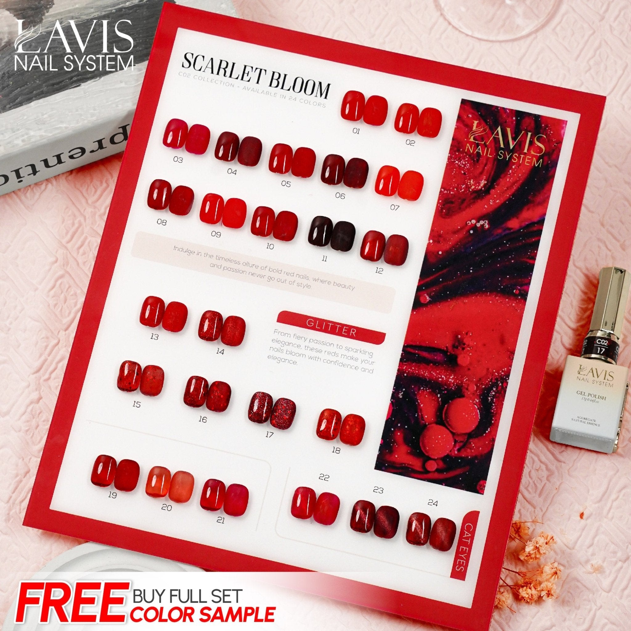 LAVIS C02 (Ver2) - Set 24 Colors - Gel Polish 0.5 oz - Scarlet Bloom Collection - DTK Nail Supply