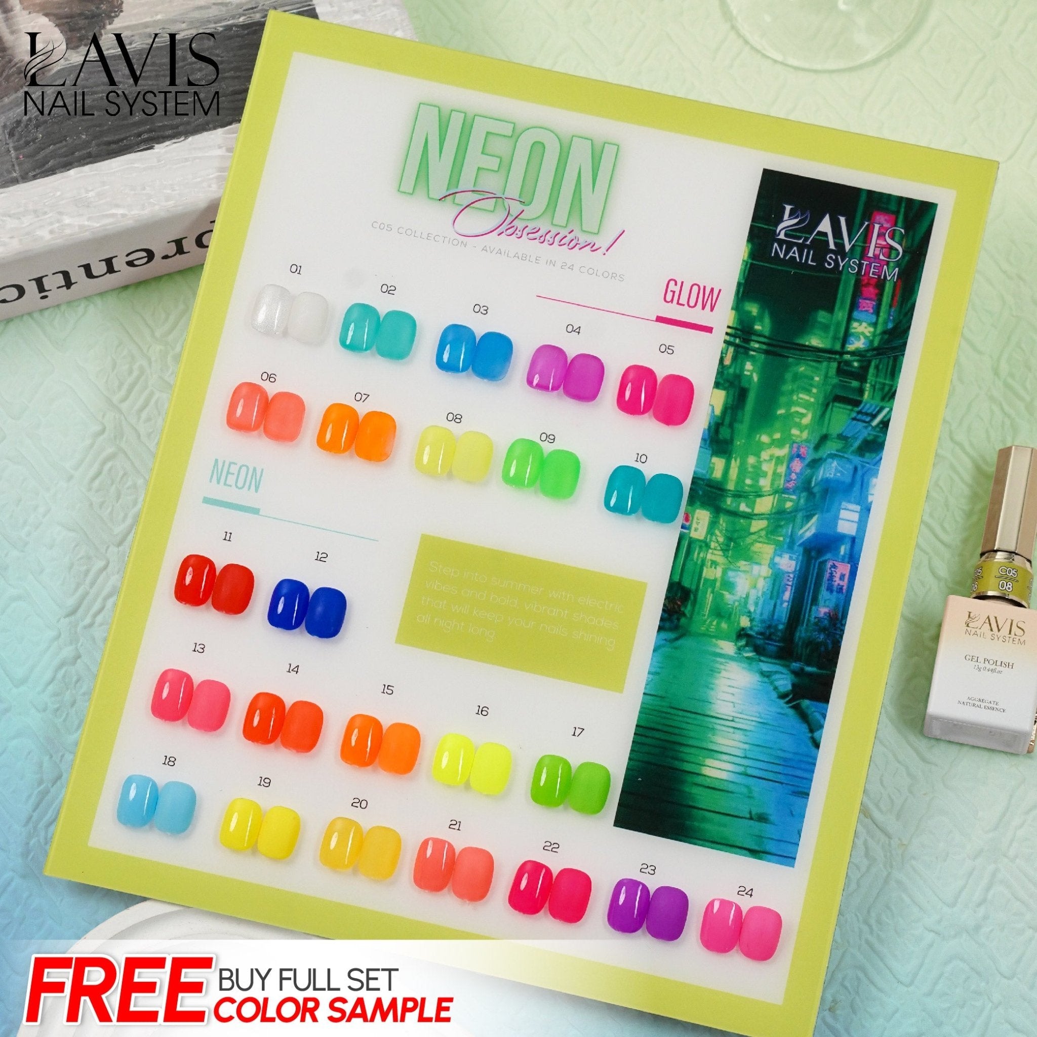 LAVIS C05 - Set 24 Colors - Gel Polish 0.5 oz - Neon Obsession Collection - DTK Nail Supply