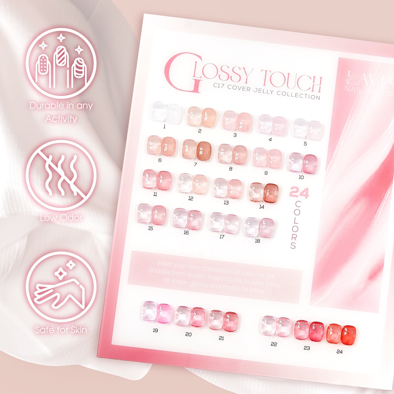 LAVIS C17 - Set 24 - Gel Polish 0.5 oz - Glossy Touch Collection - DTK Nail Supply