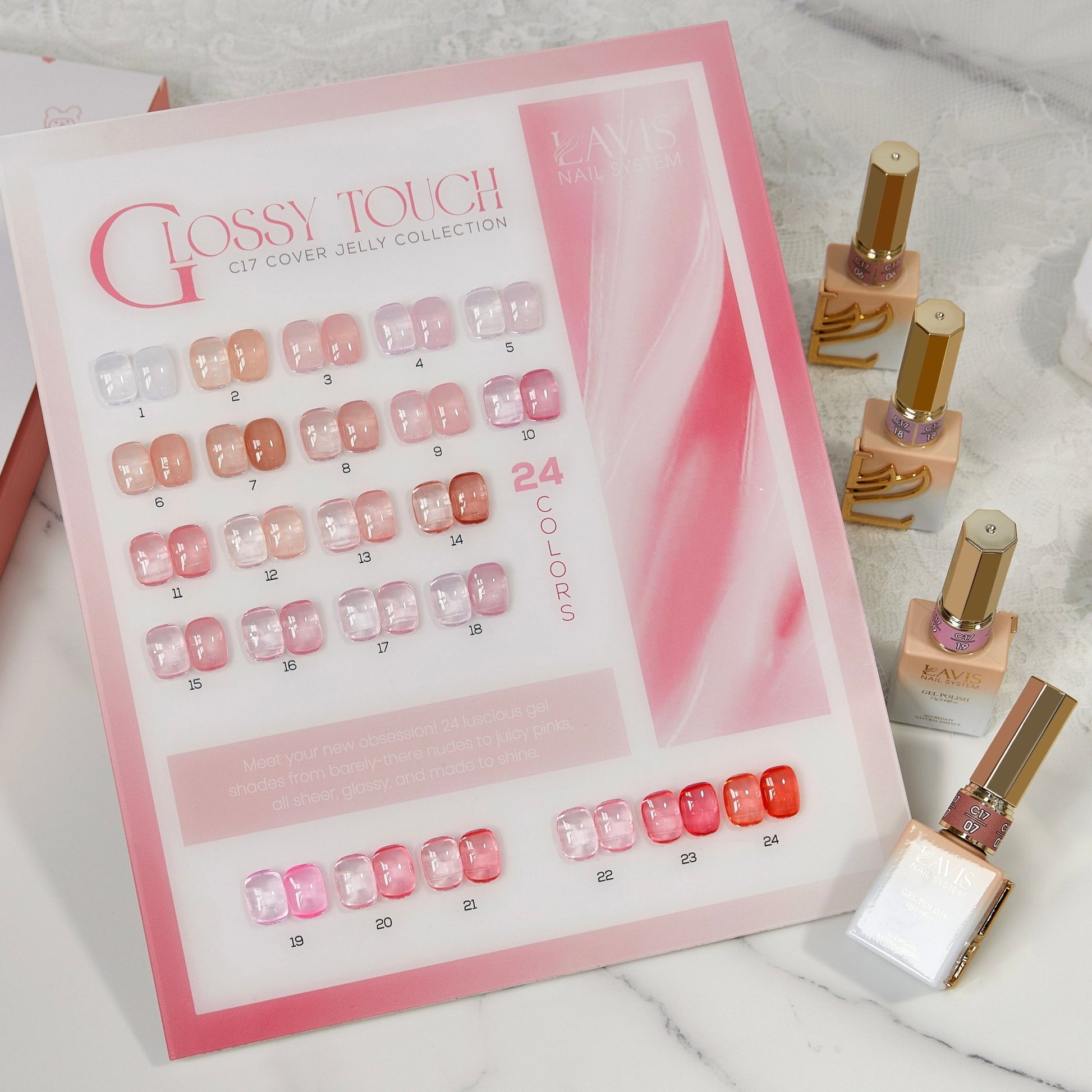 LAVIS C17 - Set 24 - Gel Polish 0.5 oz - Glossy Touch Collection - DTK Nail Supply