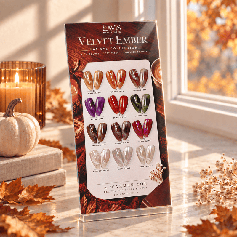 LAVIS Cat Eye - Set 12 Colors - Gel Polish 0.5 oz - Velvet Ember Collection - DTK Nail Supply