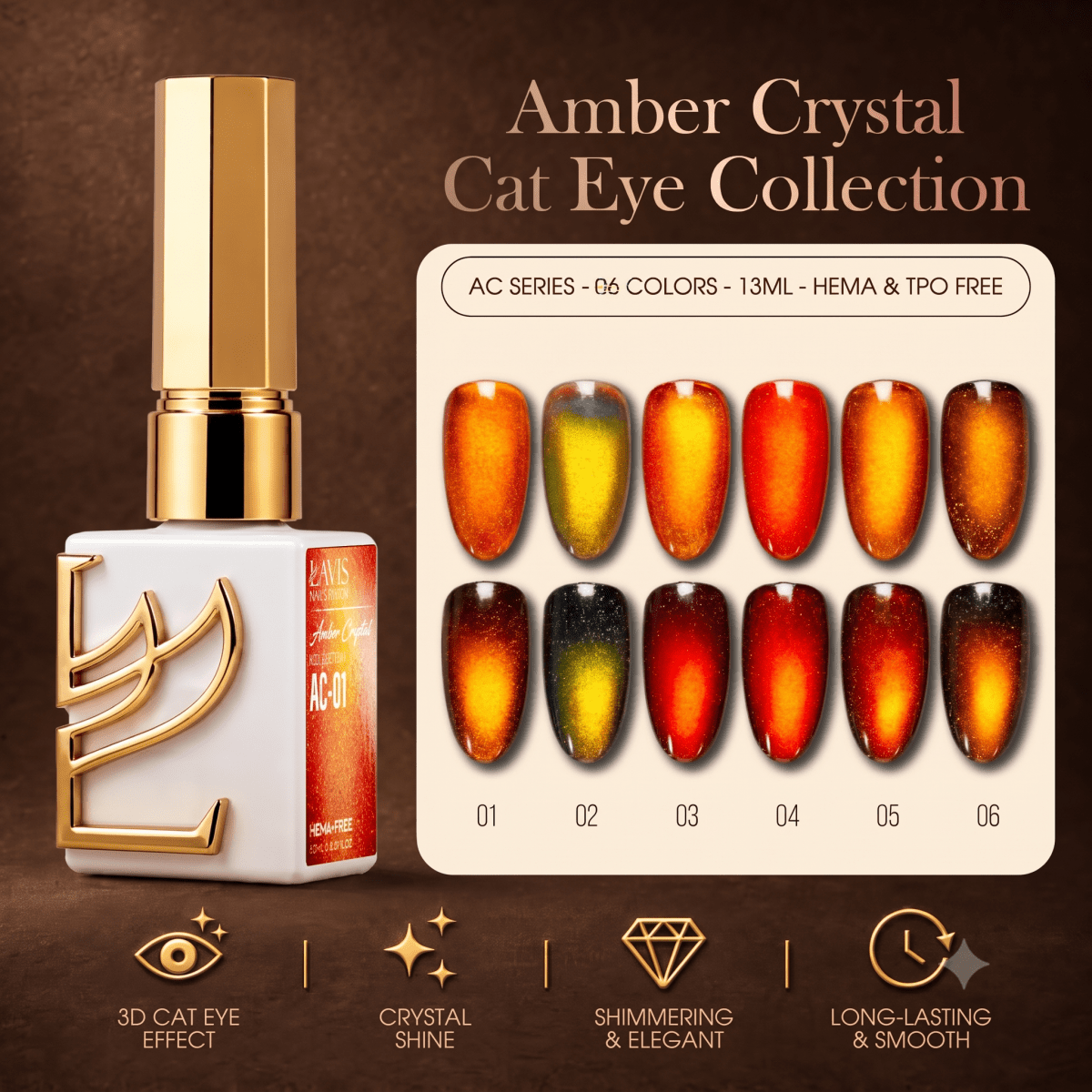 LAVIS Cat Eyes AC - 06 - Gel Polish 0.5 oz - Amber Crystal Collection - DTK Nail Supply