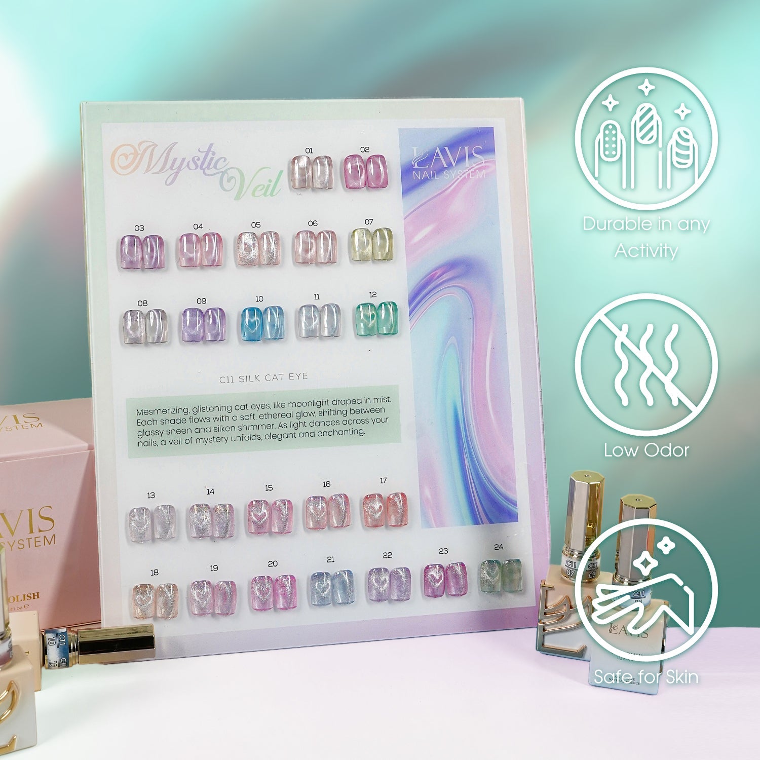 LAVIS Cat Eyes C11 - Set 24 Colors - Gel Polish 0.5 oz - Mystic Veil Collection - DTK Nail Supply