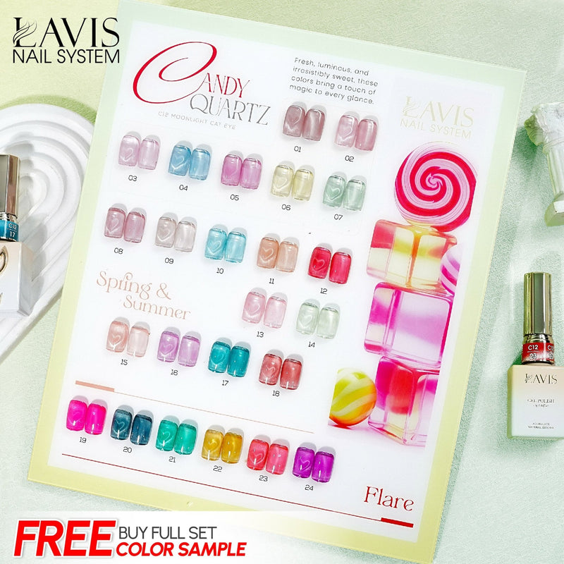 LAVIS Cat Eyes C12 - Set 24 Colors - Gel Polish 0.5 oz - Candy Quartz Collection - DTK Nail Supply