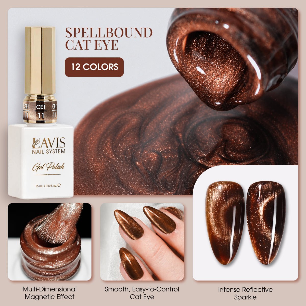 LAVIS Cat Eyes CE1 (Ver 2) - Set 12 Colors - Gel Polish 0.5 oz - Spellbound Collection - DTK Nail Supply