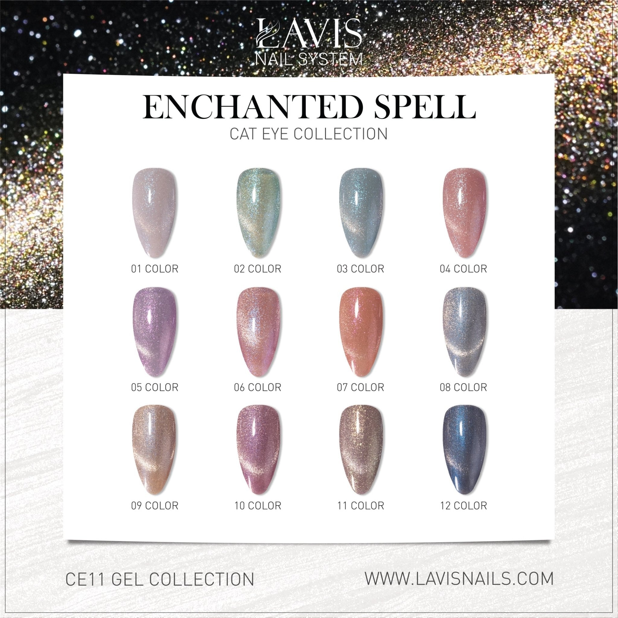 Lavis Cat Eyes CE11 - Set 12 Colors - Enchanted Spell Collection V2 - DTK Nail Supply