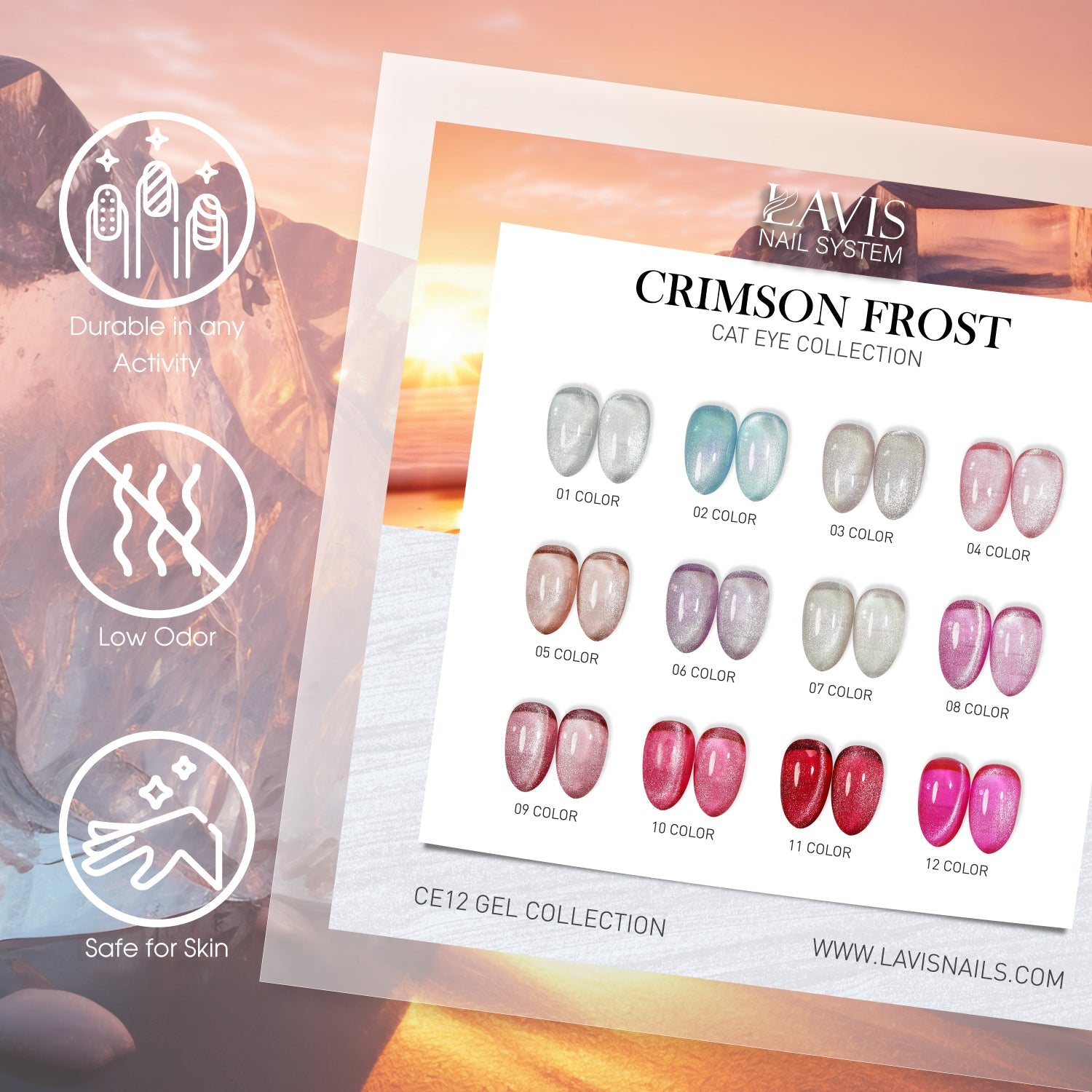 LAVIS Cat Eyes CE12 - 02 (Ver2) - Gel Polish 0.5 oz - Crimson Frost Collection - DTK Nail Supply