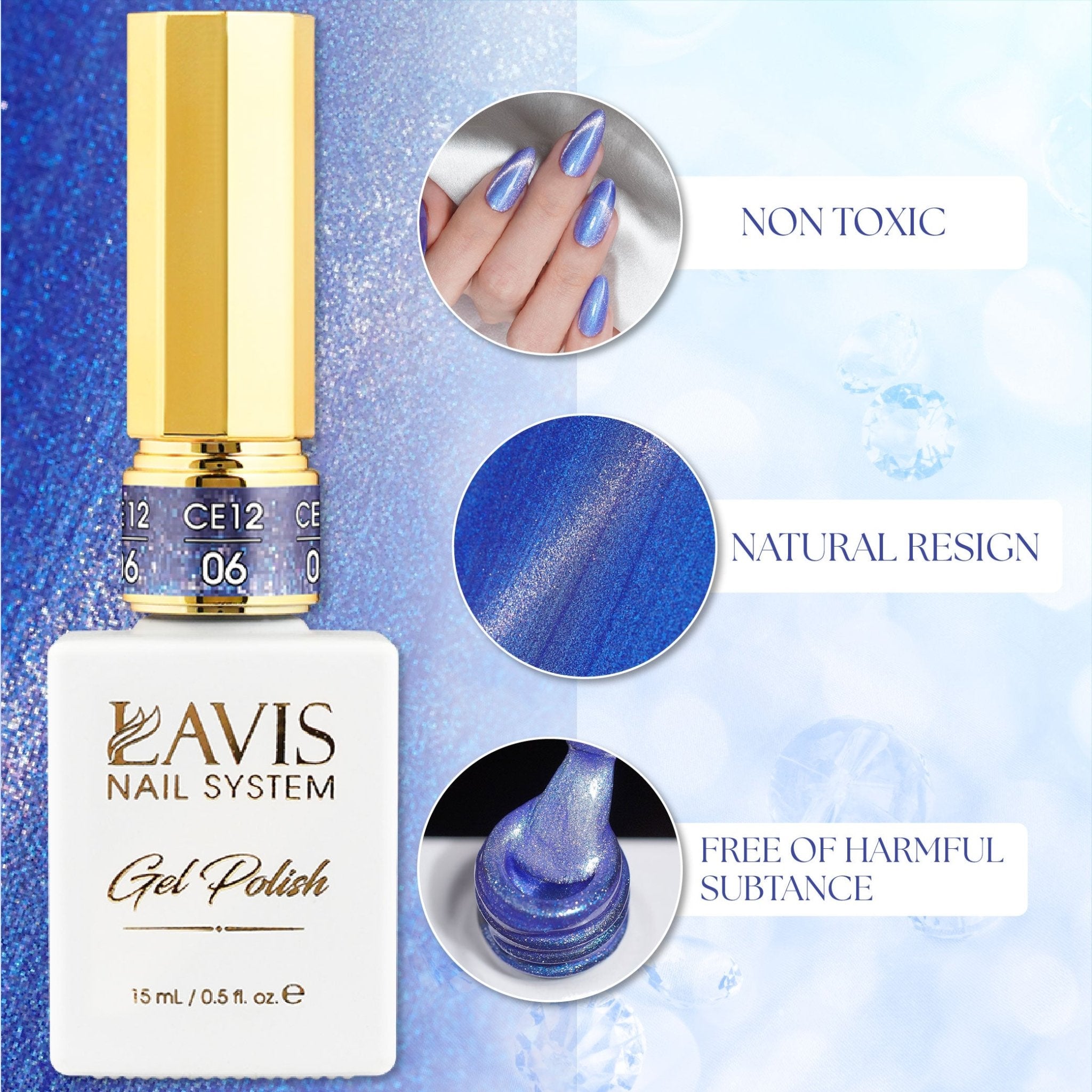Lavis Cat Eyes CE12 - Set 12 Colors - Gel Polish 0.5 oz - Artic Jewel Collection V2 - DTK Nail Supply