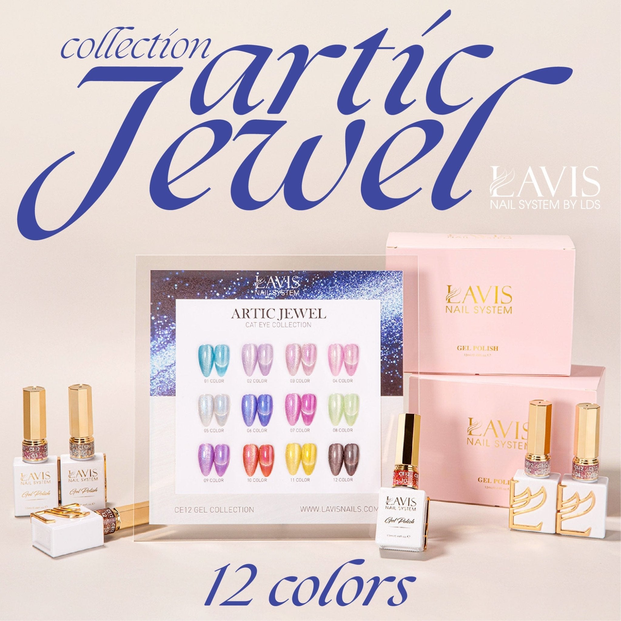 Lavis Cat Eyes CE12 - Set 12 Colors - Gel Polish 0.5 oz - Artic Jewel Collection V2 - DTK Nail Supply