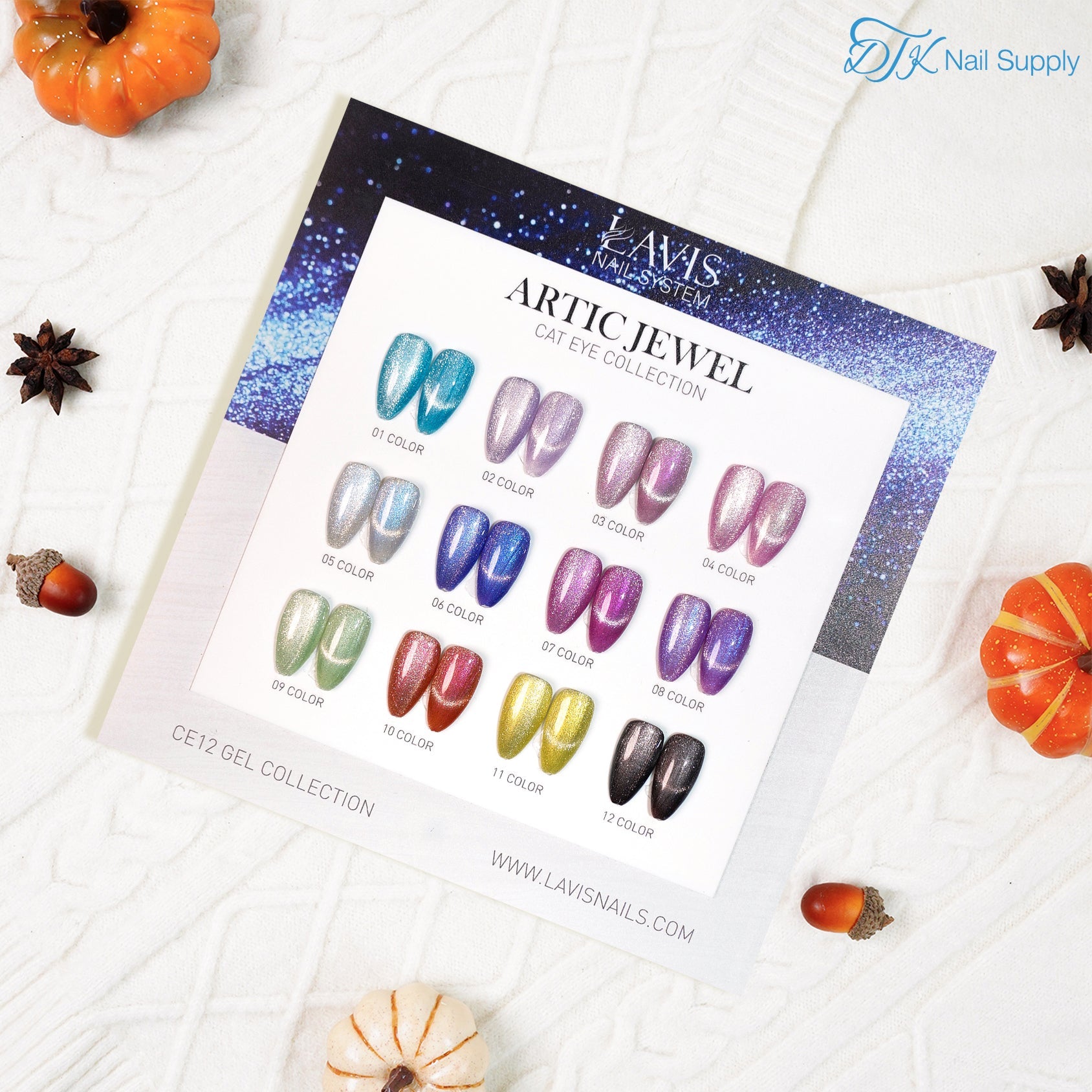 Lavis Cat Eyes CE12 - Set 12 Colors - Gel Polish 0.5 oz - Artic Jewel Collection V2 - DTK Nail Supply