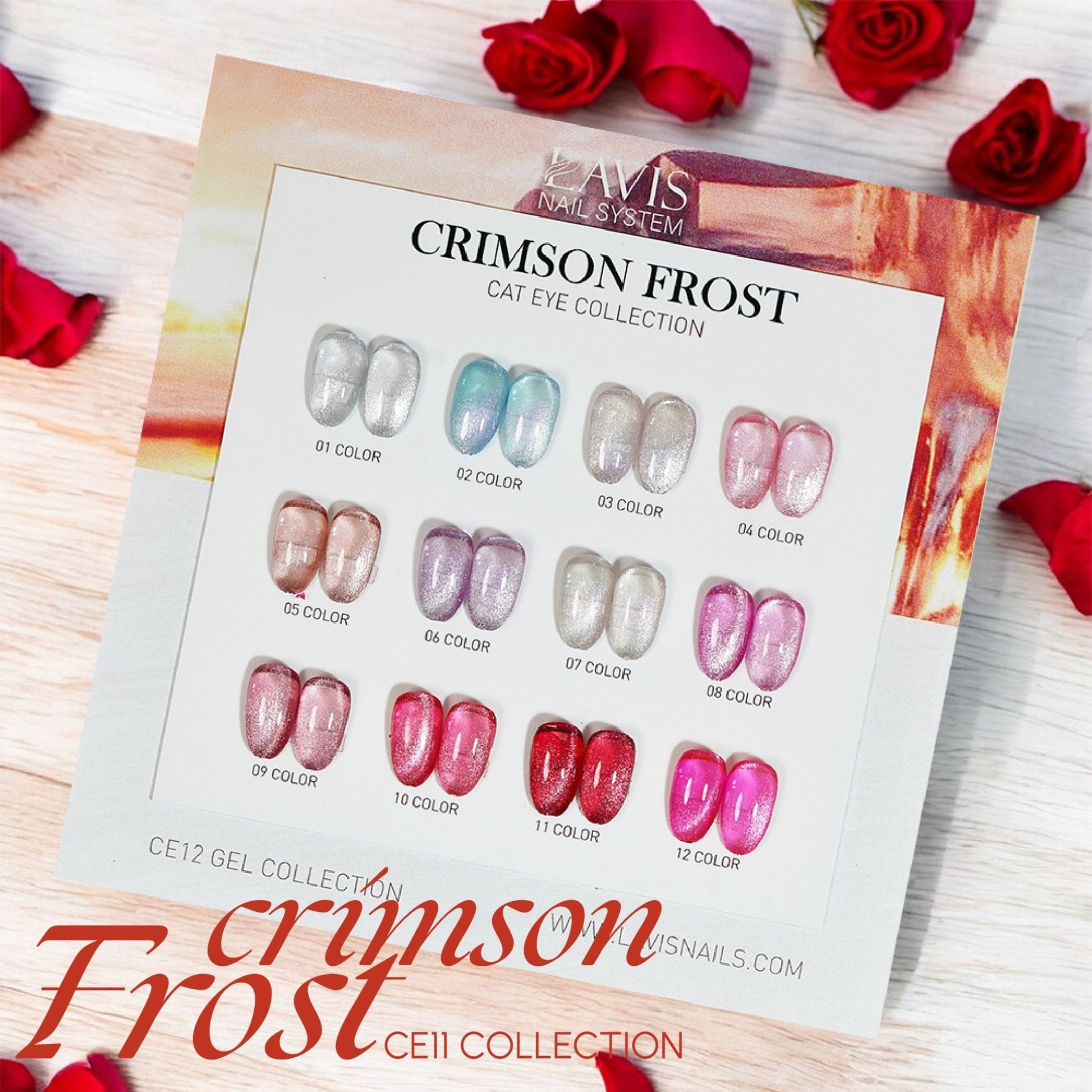 Lavis Cat Eyes CE12 (Ver2) - Set 12 Colors - Gel Polish 0.5 oz - Crimson Frost Collection - DTK Nail Supply