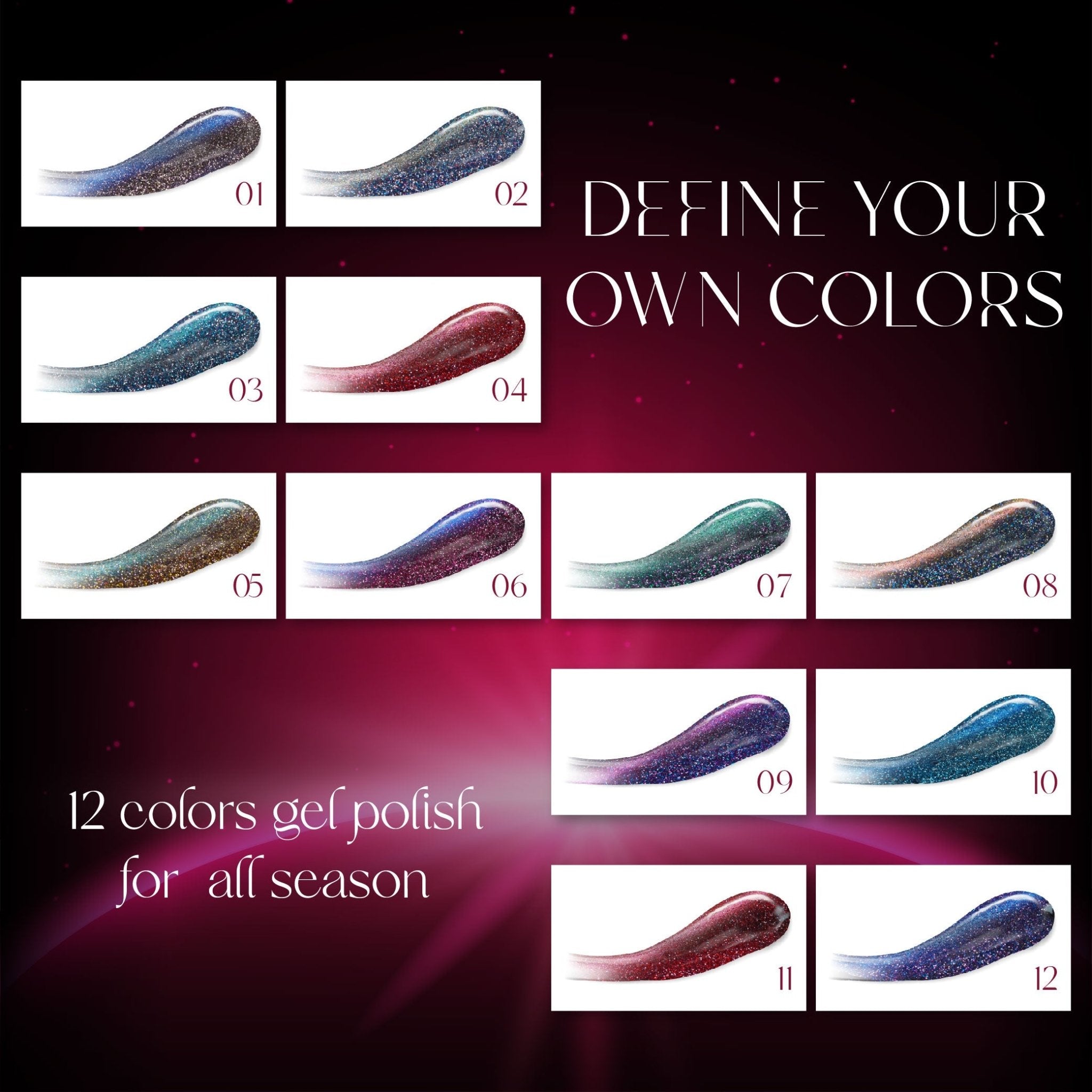 LAVIS Cat Eyes CE13 - Set 12 Colors - Gel Polish 0.5 oz - Luminous Sky Collection - DTK Nail Supply