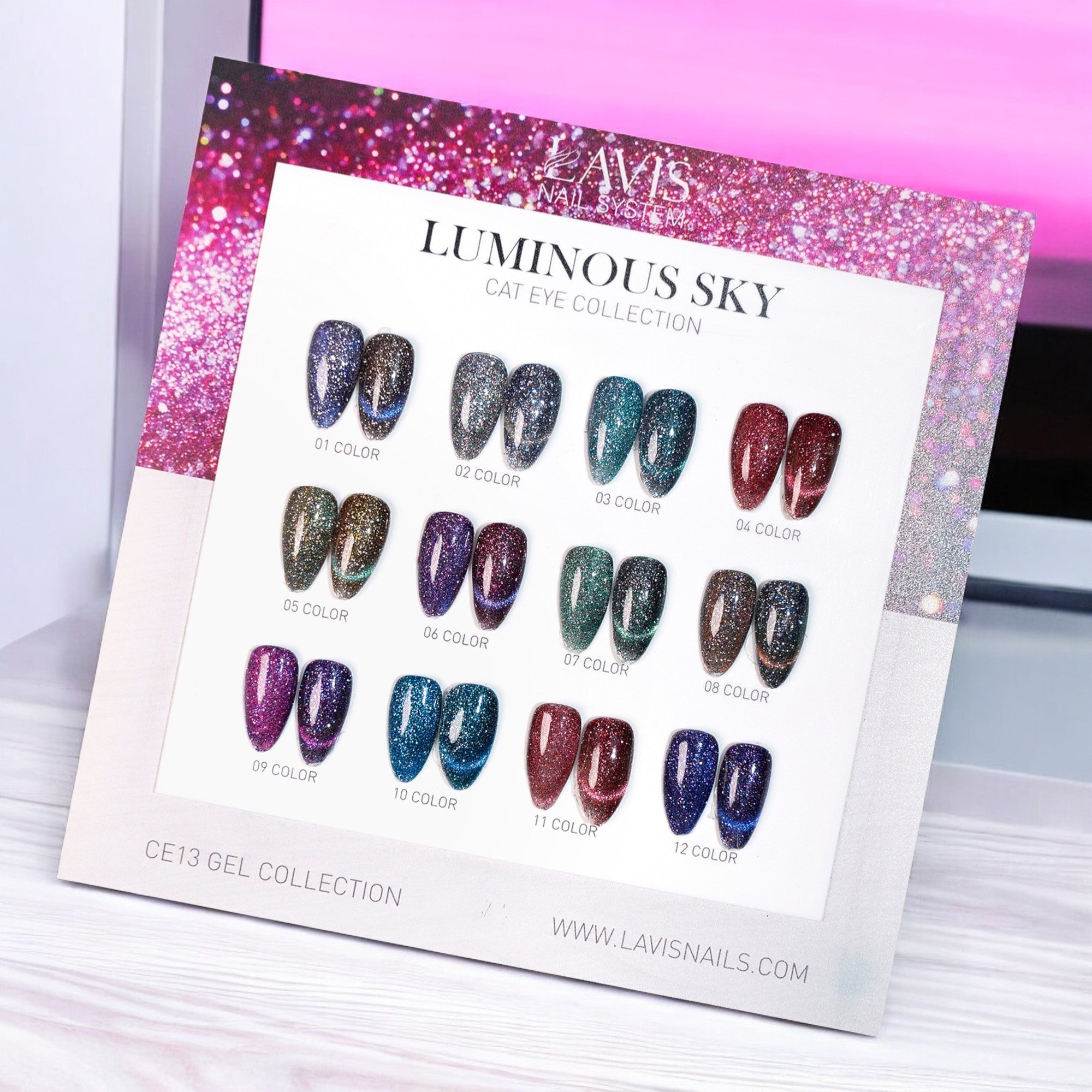 LAVIS Cat Eyes CE13 - Set 12 Colors - Gel Polish 0.5 oz - Luminous Sky Collection - DTK Nail Supply
