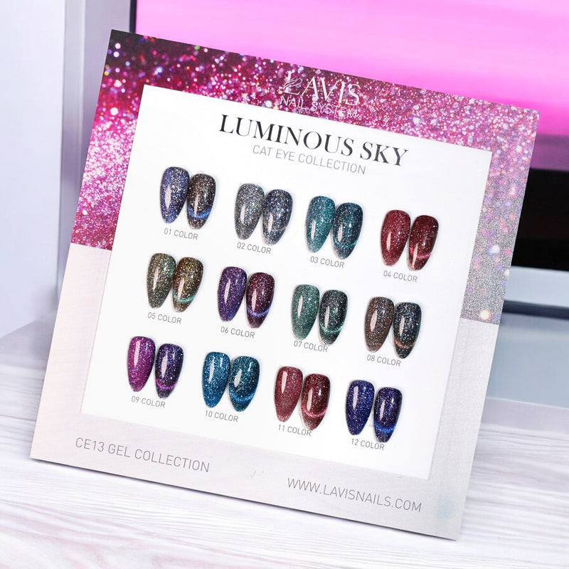 LAVIS Cat Eyes CE13 - Set 12 Colors - Gel Polish 0.5 oz - Luminous Sky Collection - DTK Nail Supply