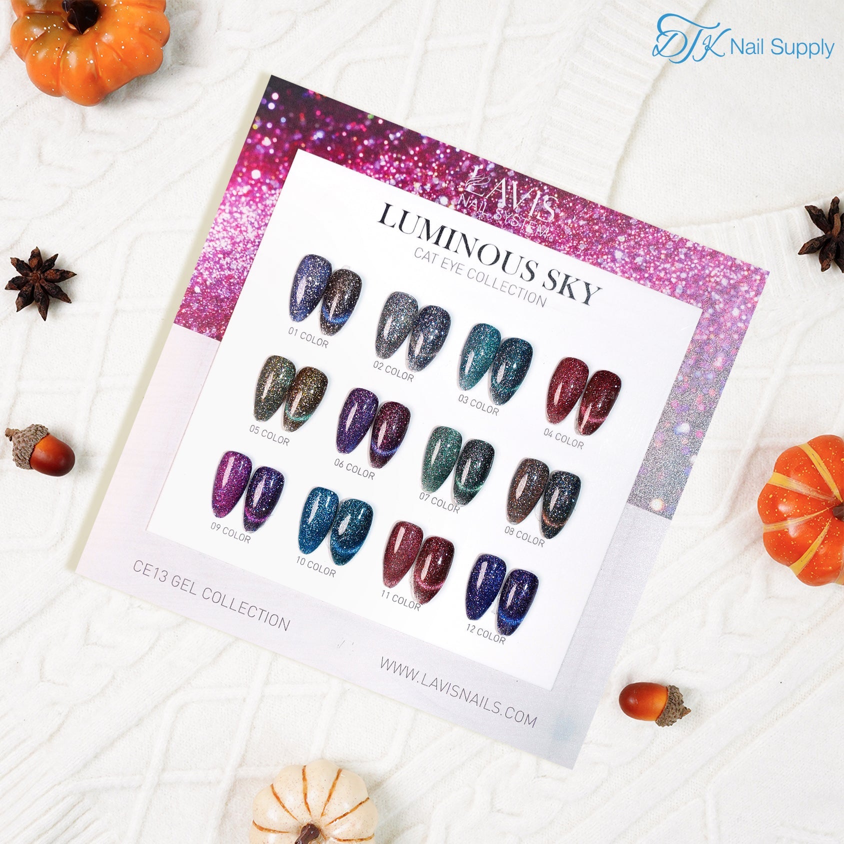 Lavis Cat Eyes CE13 - Set 12 Colors - Gel Polish 0.5 oz - Luminous Sky Collection V2 - DTK Nail Supply