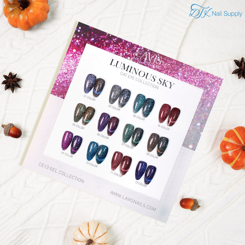 Lavis Cat Eyes CE13 - Set 12 Colors - Gel Polish 0.5 oz - Luminous Sky Collection V2 - DTK Nail Supply