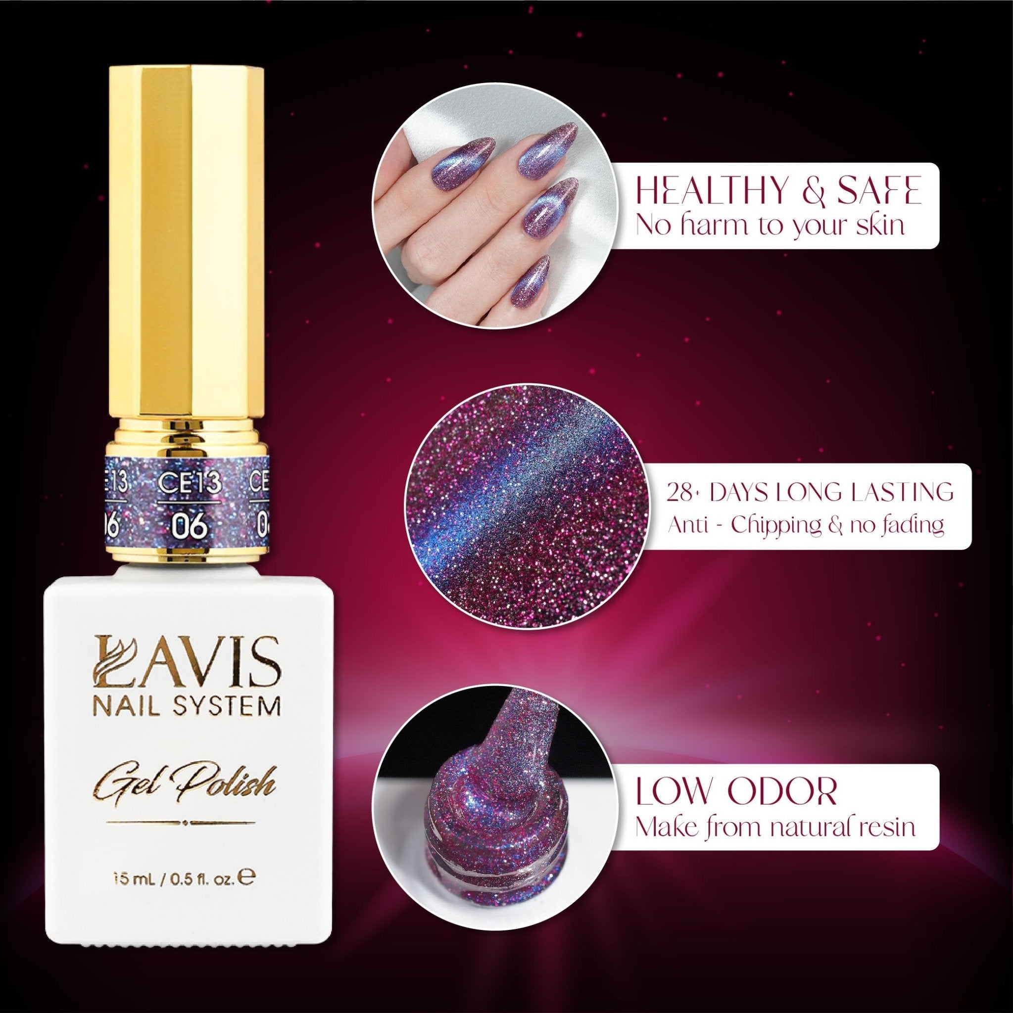 Lavis Cat Eyes CE13 - Set 12 Colors - Gel Polish 0.5 oz - Luminous Sky Collection V2 - DTK Nail Supply