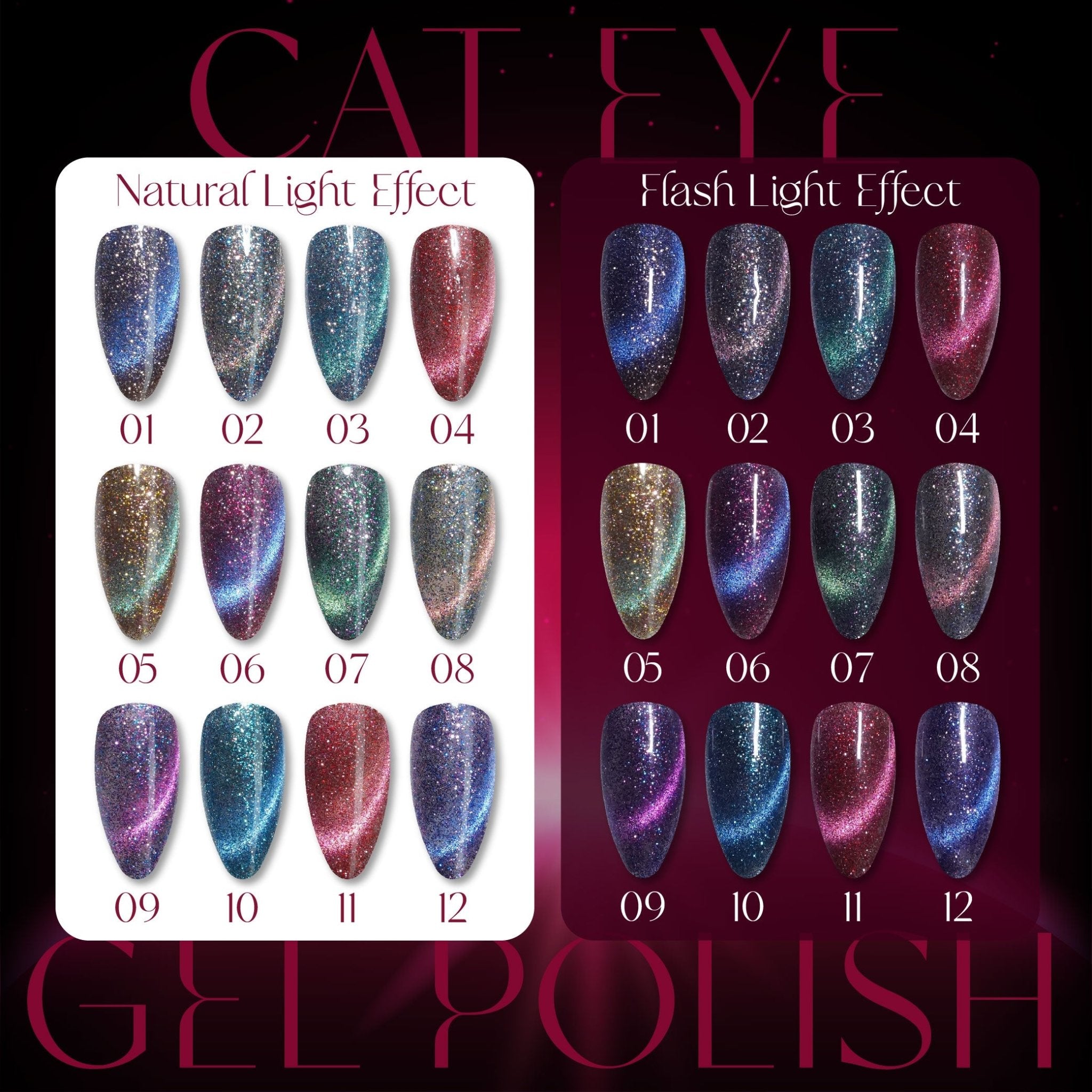Lavis Cat Eyes CE13 - Set 12 Colors - Gel Polish 0.5 oz - Luminous Sky Collection V2 - DTK Nail Supply
