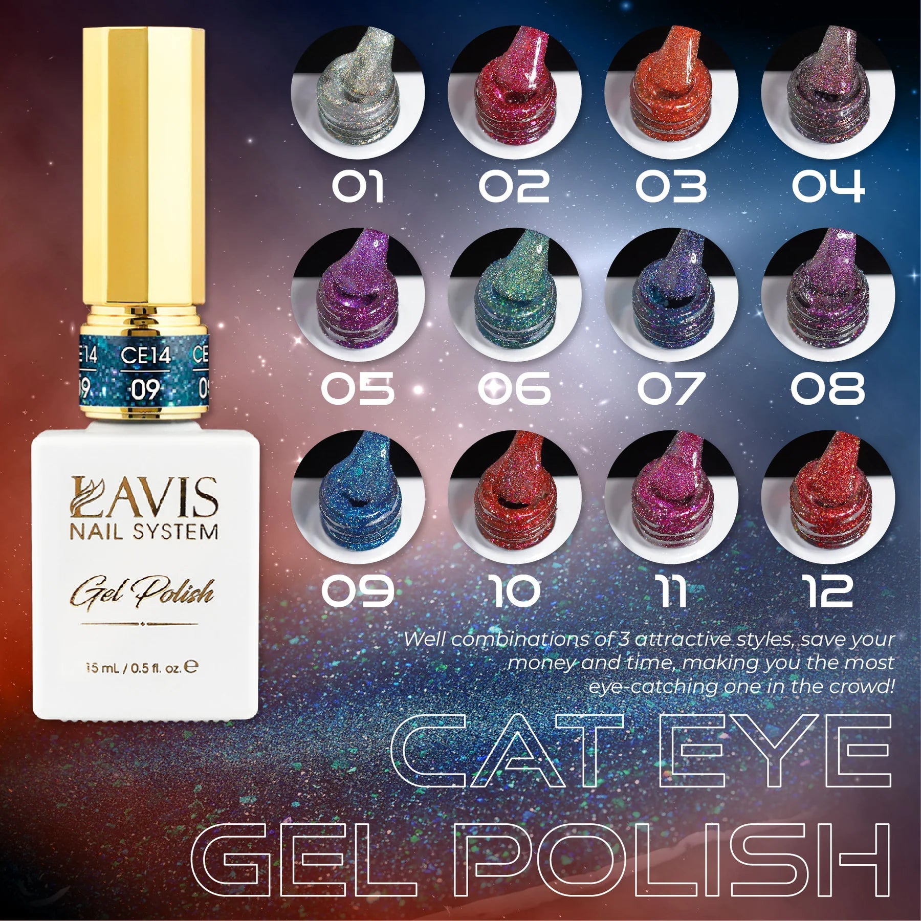 LAVIS Cat Eyes CE14 - 08 (Ver1) - Gel Polish 0.5 oz - Super Nova Collection - DTK Nail Supply