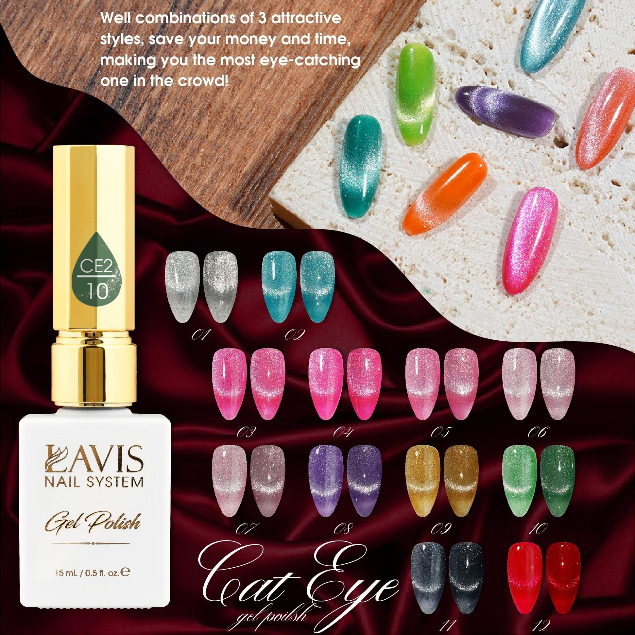 LAVIS Cat Eyes CE2 - Gel Polish 0.5 oz - Under The Sea Collection - DTK Nail Supply