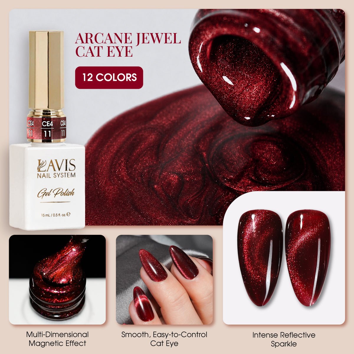 LAVIS Cat Eyes CE4 (Ver 2) - Set 12 Colors - Gel Polish 0.5 oz - Arcane Jewel Collection - DTK Nail Supply