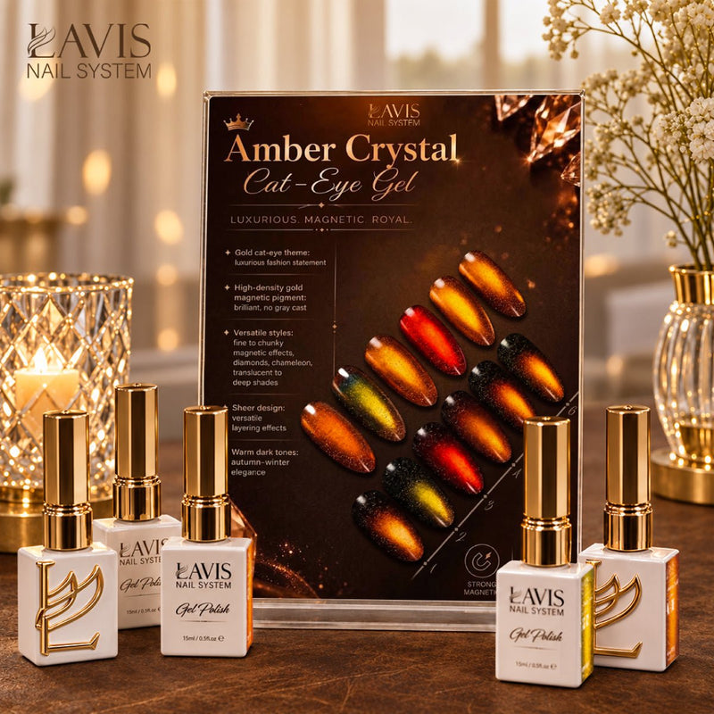 LAVIS Cat Eyes - Set 6 Colors - Gel Polish 0.5 oz - Amber Crystal Collection - DTK Nail Supply