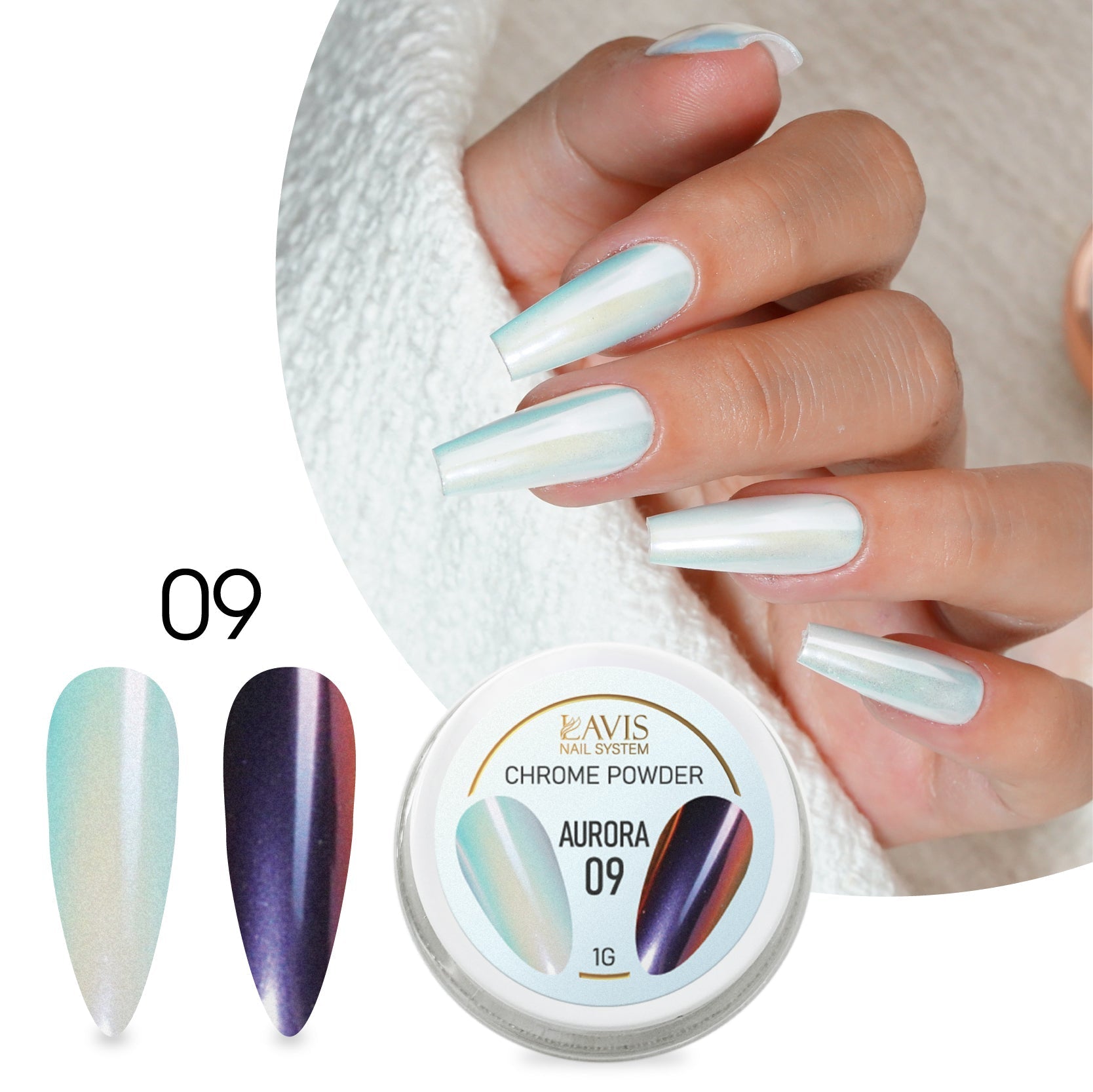 LAVIS Chrome Powder AURORA 09 - 1gr (PCS) - DTK Nail Supply
