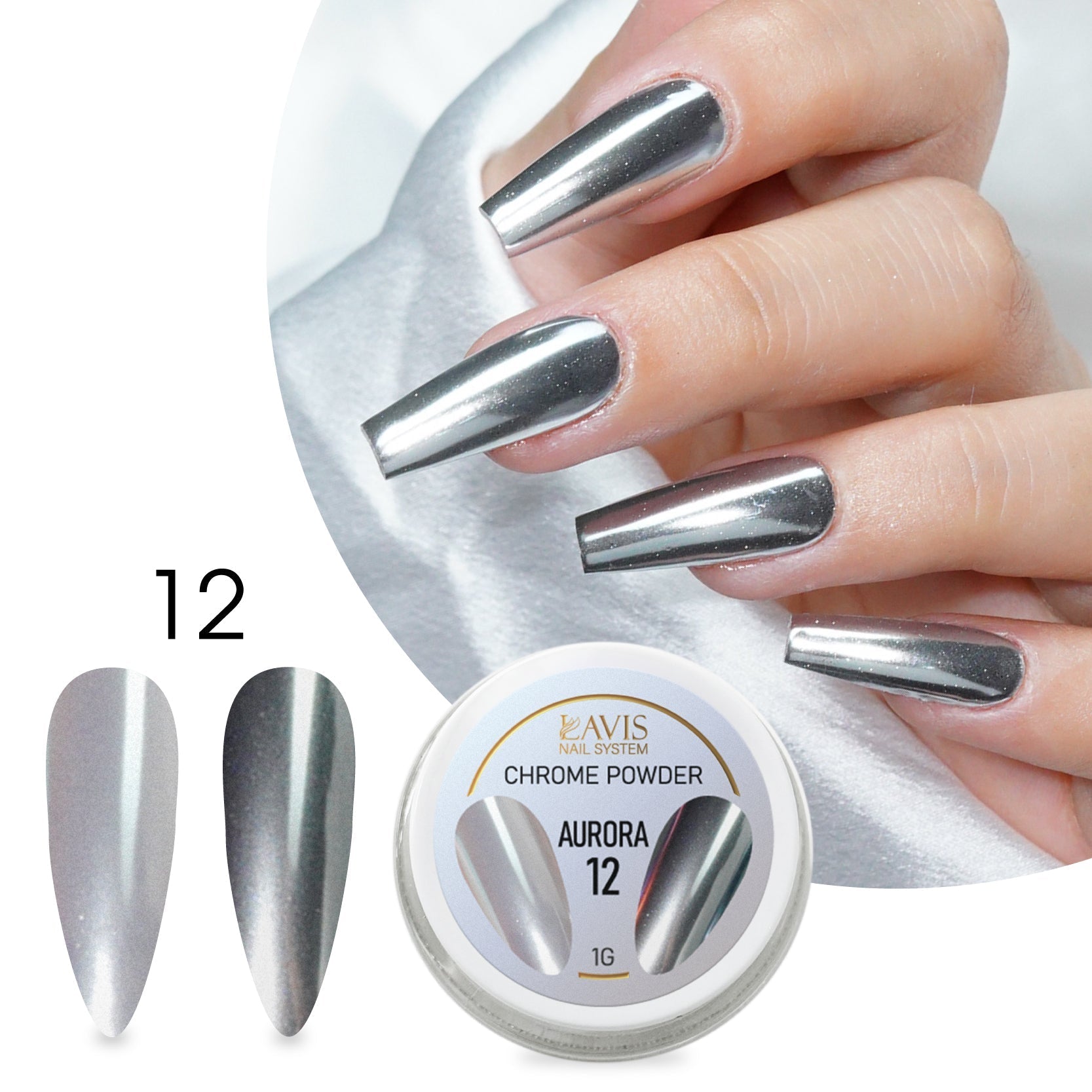 LAVIS Chrome Powder AURORA 12 - 1gr (PCS) - DTK Nail Supply