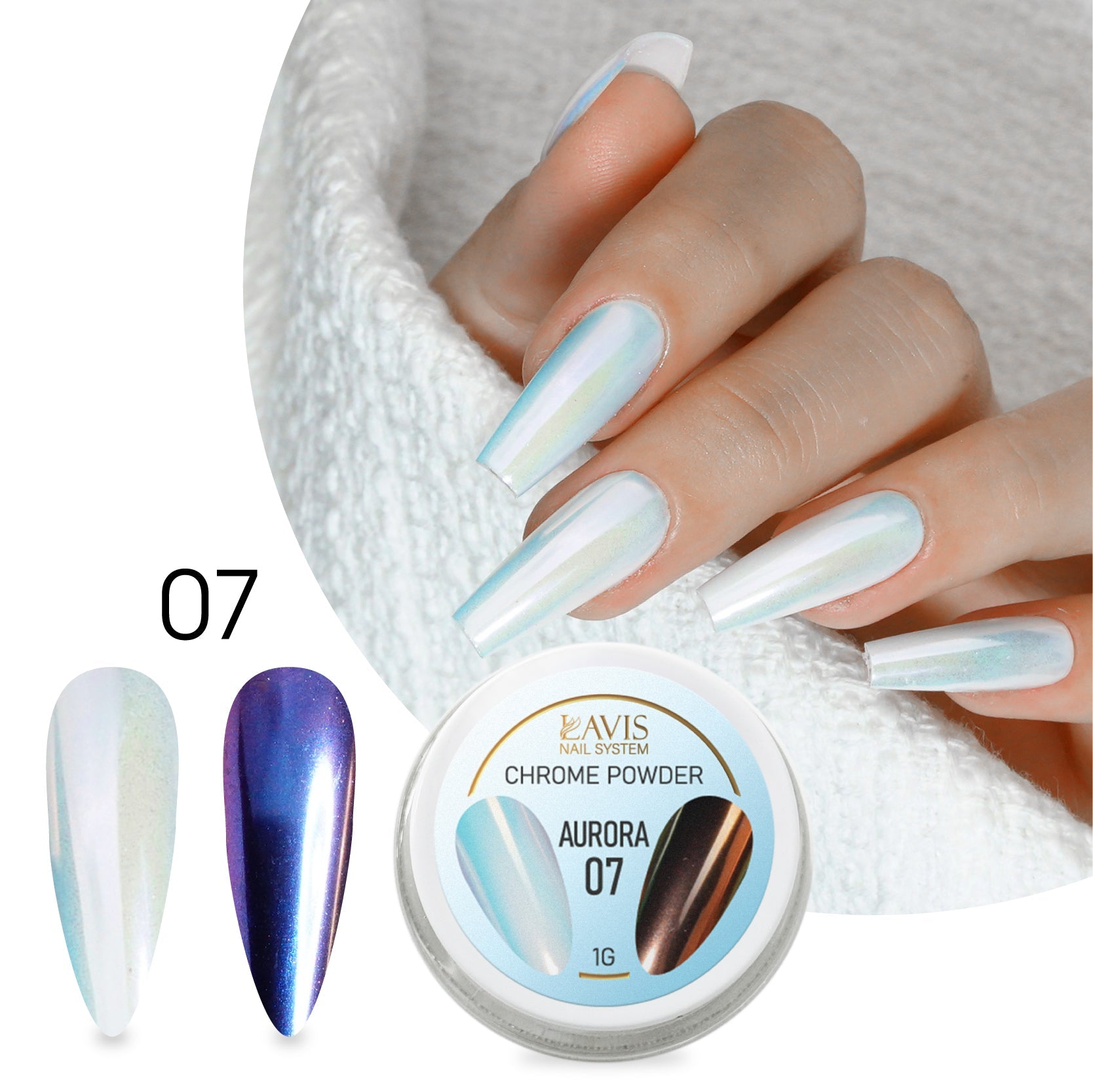 LAVIS Chrome Powder AURORA - 1gr (PCS) - DTK Nail Supply