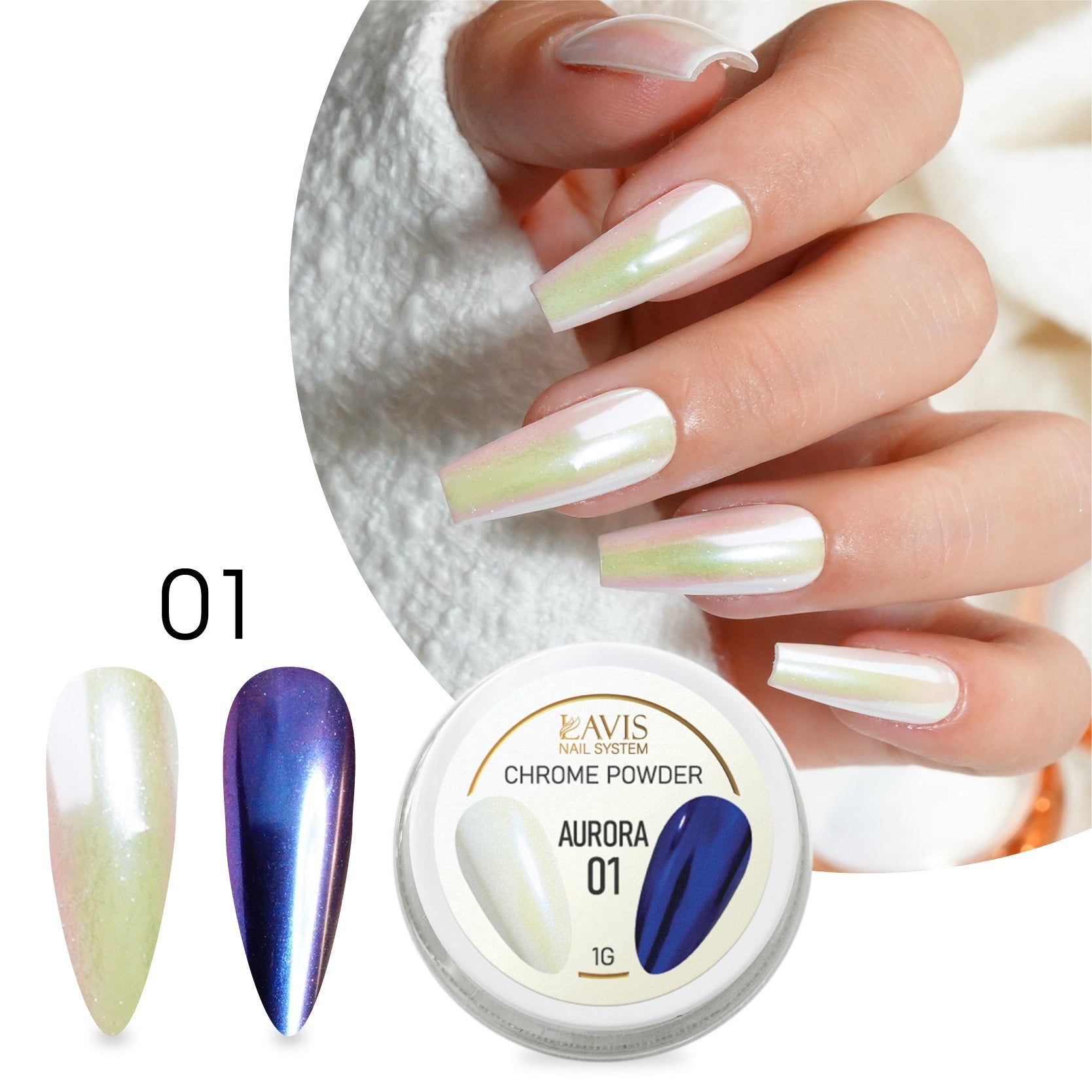LAVIS Chrome Powder AURORA - 1gr (PCS) - DTK Nail Supply