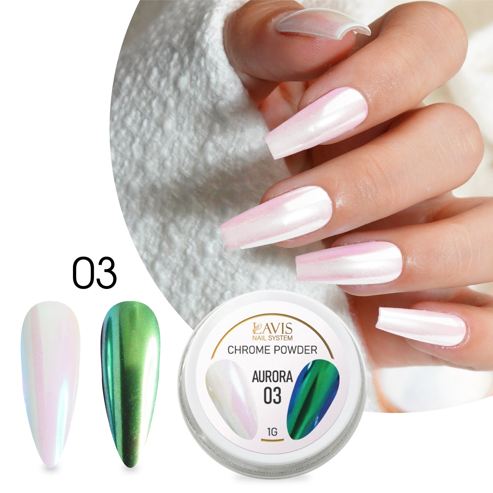 LAVIS Chrome Powder AURORA - 1gr (PCS) - DTK Nail Supply
