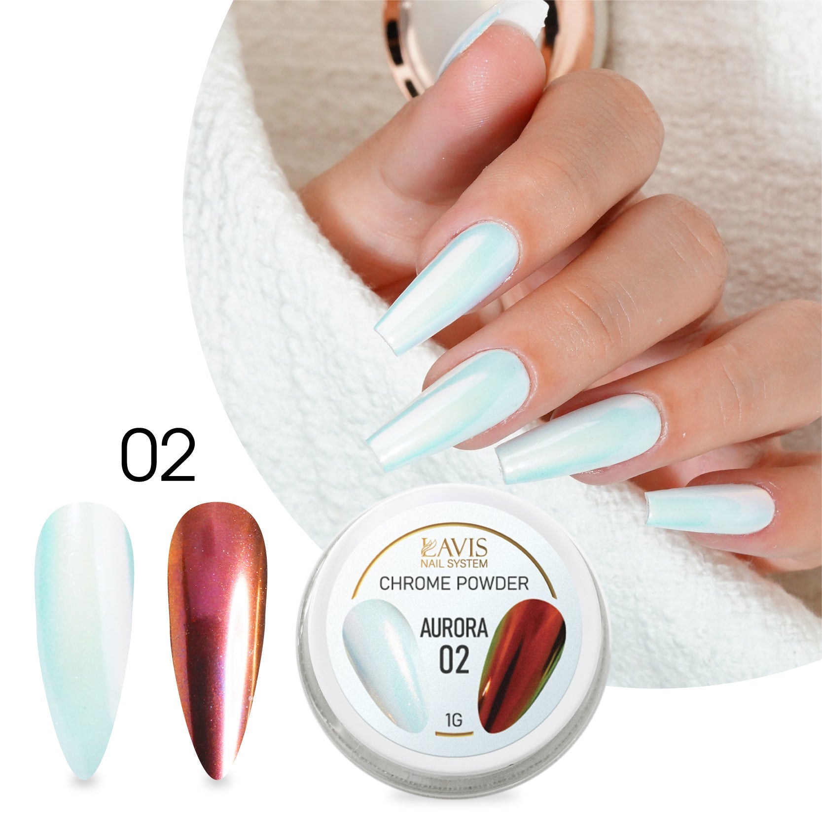 LAVIS Chrome Powder AURORA - 1gr (PCS) - DTK Nail Supply