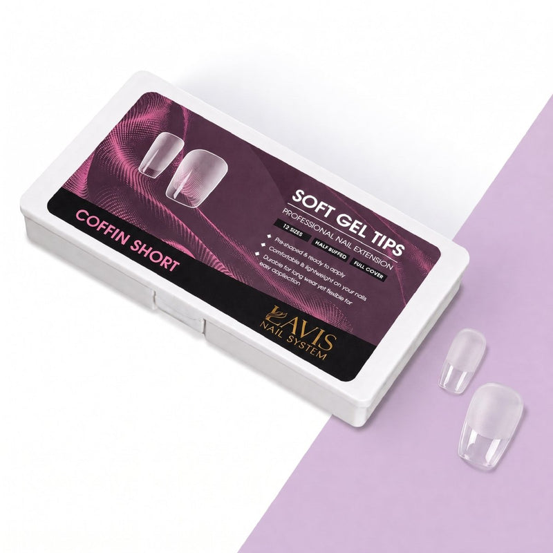 LAVIS Coffin Short - 12 Sizes Half Buffed - Soft Gel Tips - DTK Nail Supply