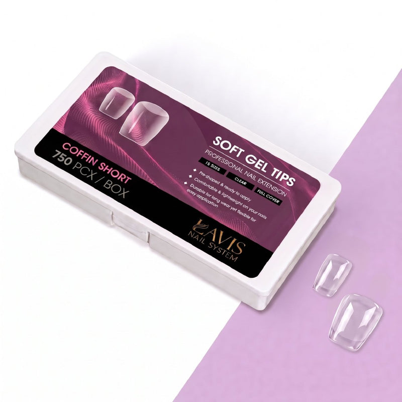 LAVIS Coffin Short - 15 Sizes Clear - Soft Gel Tips - DTK Nail Supply