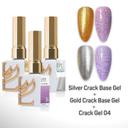 LAVIS Crack Gel 04 + Silver Crack Base Gel + Gold Crack Base Gel - 0.5 oz - DTK Nail Supply