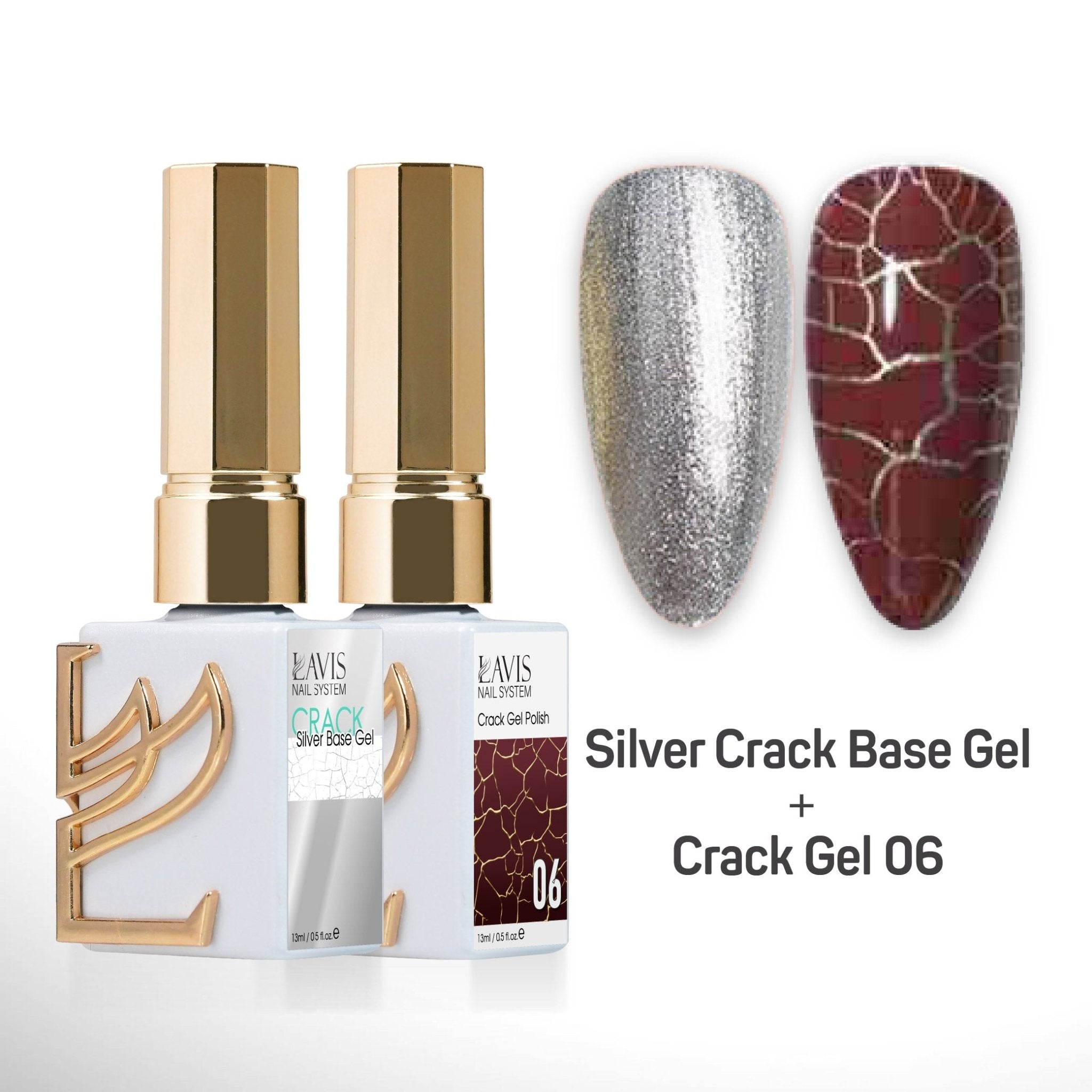 LAVIS Crack Gel 06 + Silver Crack Base Gel - 0.5 oz - DTK Nail Supply