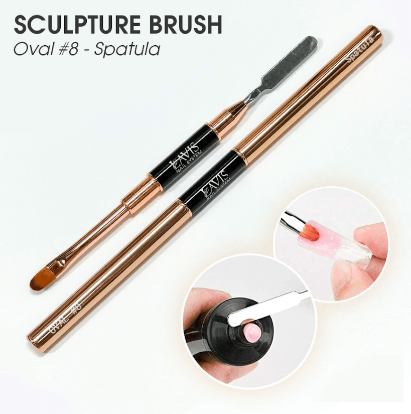 LAVIS Double Ended Oval 8 & Spatula Brush - DTK Nail Supply