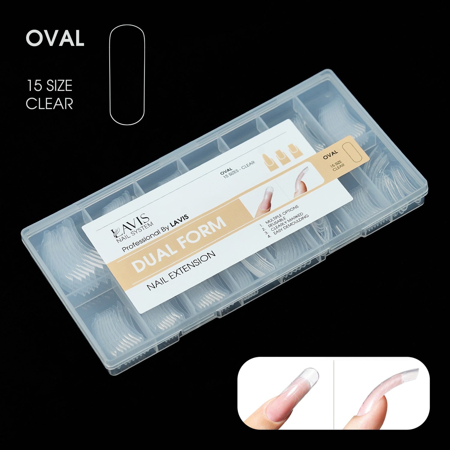 LAVIS - Dual Form Oval 15 Sizes Clear - DTK Nail Supply