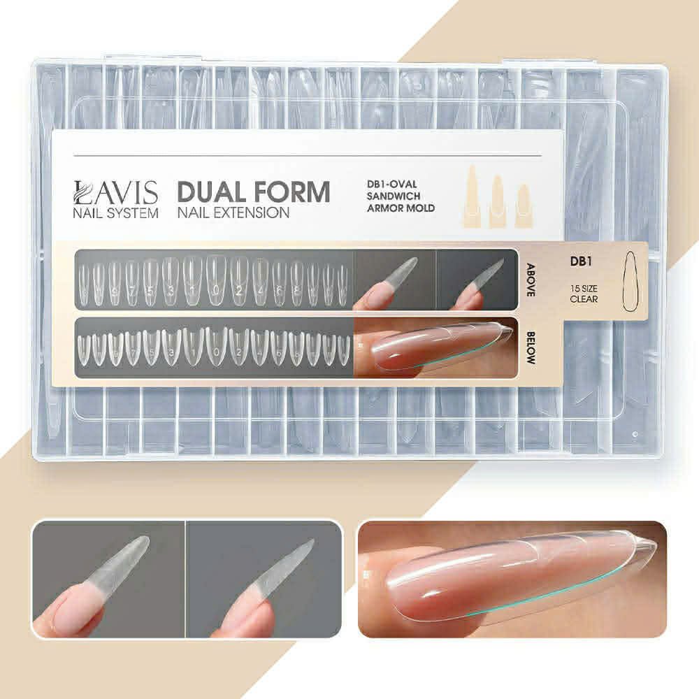 LAVIS - Dual Form Oval Sandwich Armor Mold 15 Sizes Clear - DTK Nail Supply