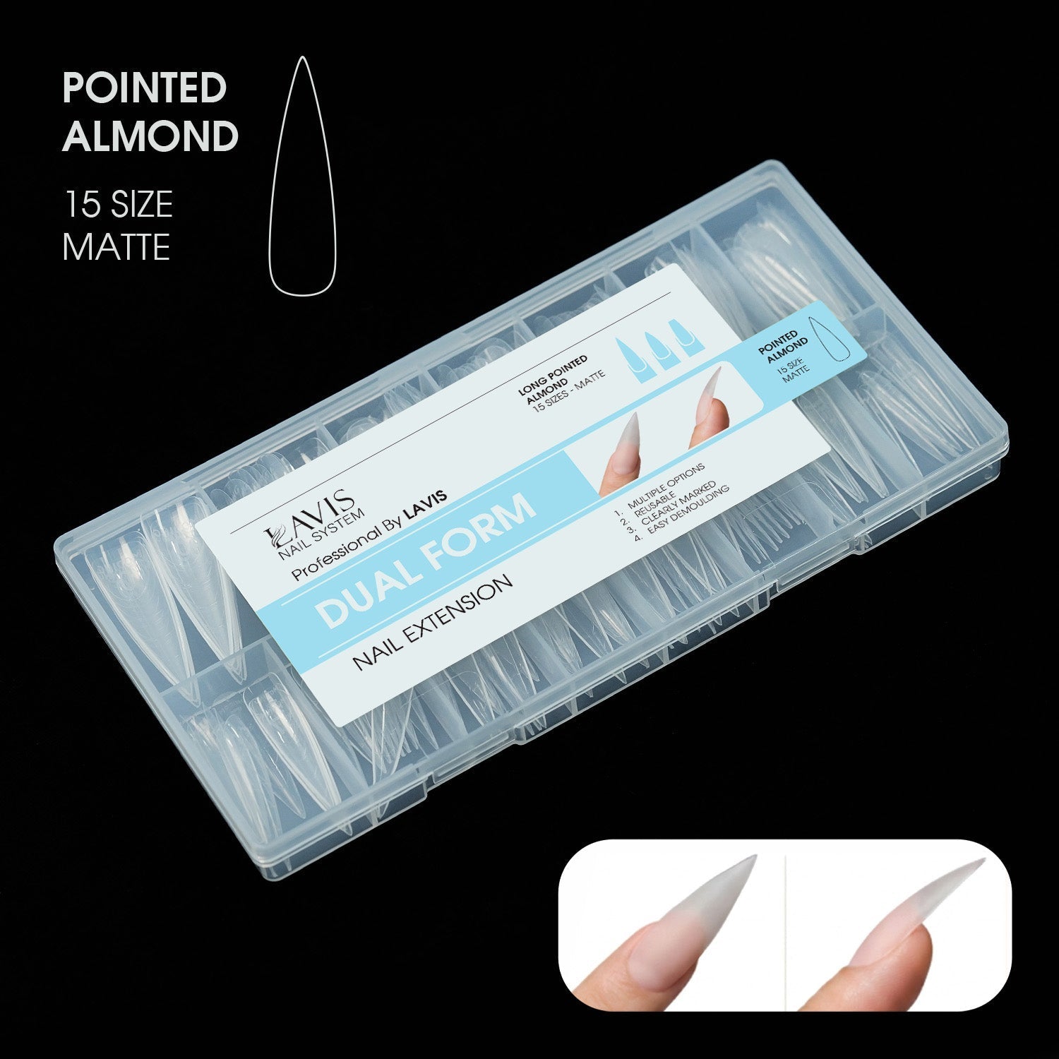 LAVIS - Dual Form Pointed Almond 15 Sizes Matte - DTK Nail Supply